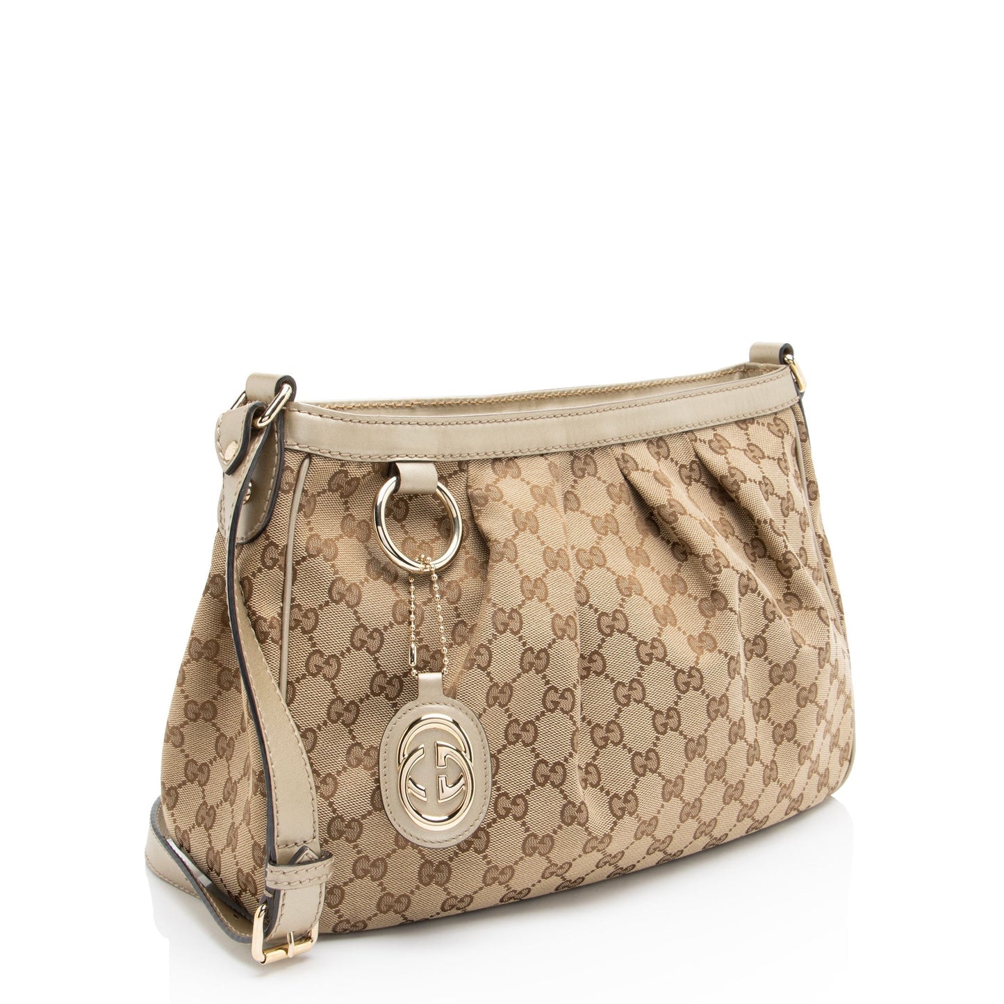 Gucci GG Sukey Messenger Leather Canvas Brown Gold Shoulder Bag