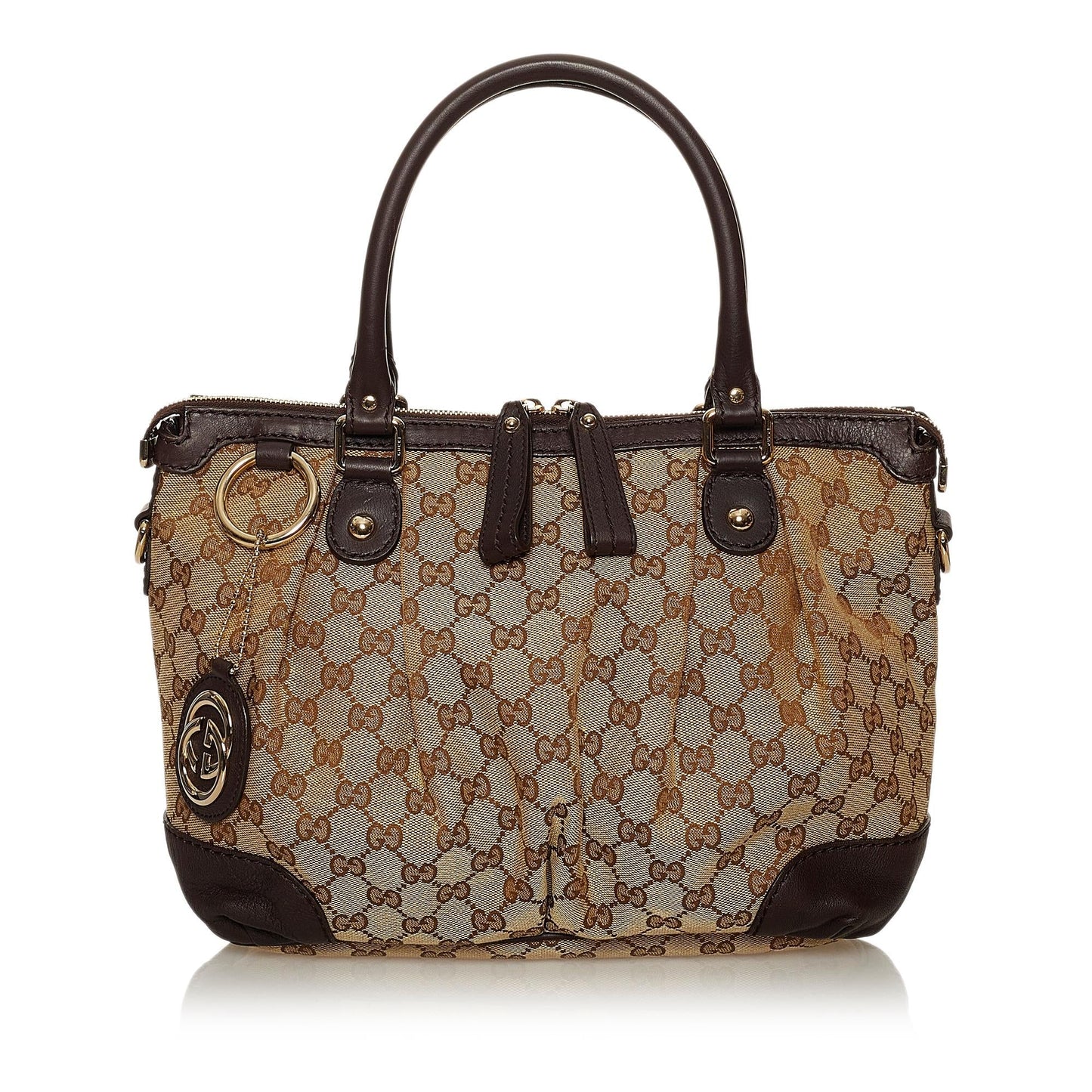 Gucci GG Sukey SHG Canvas Calf Brown Satchel Bag