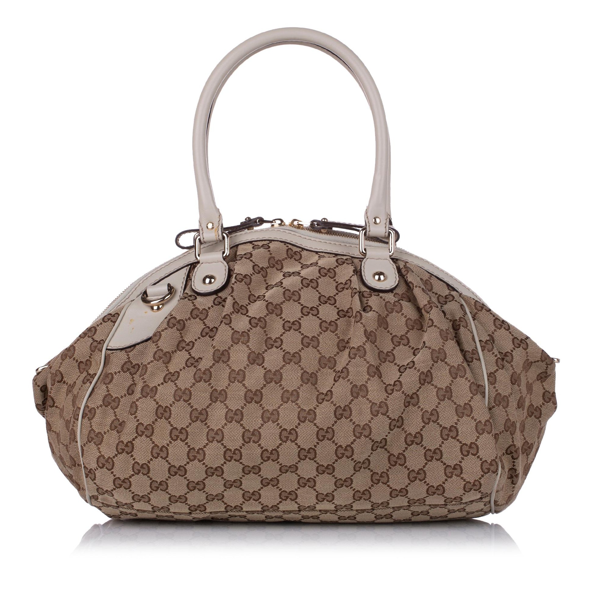 Gucci GG Sukey SHG Canvas Calf White Brown Satchel Bag