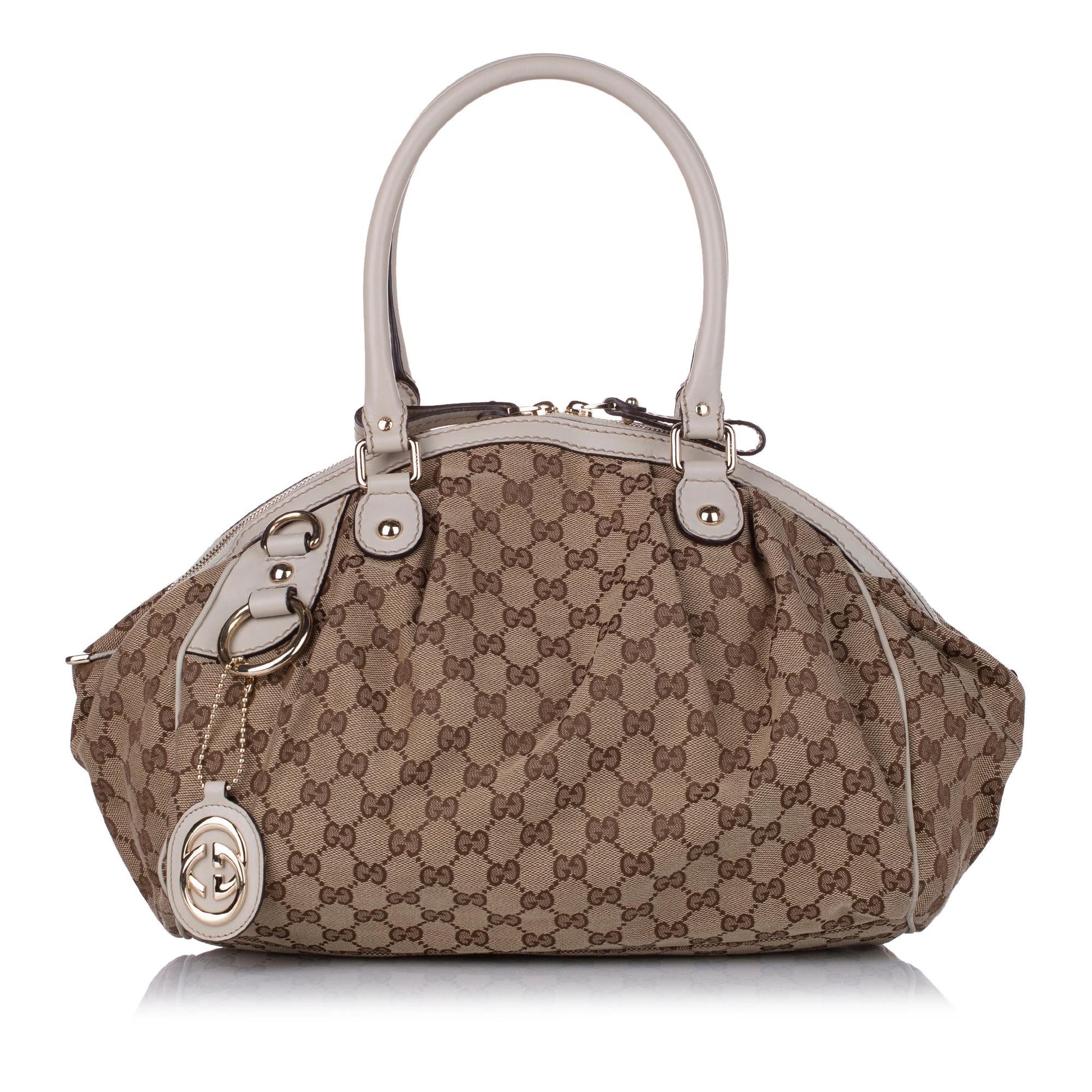Gucci GG Sukey SHG Canvas Calf White Brown Satchel Bag