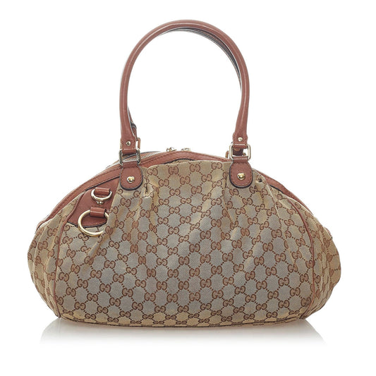 Gucci GG Sukey SHG Canvas Brown Satchel Bag 4