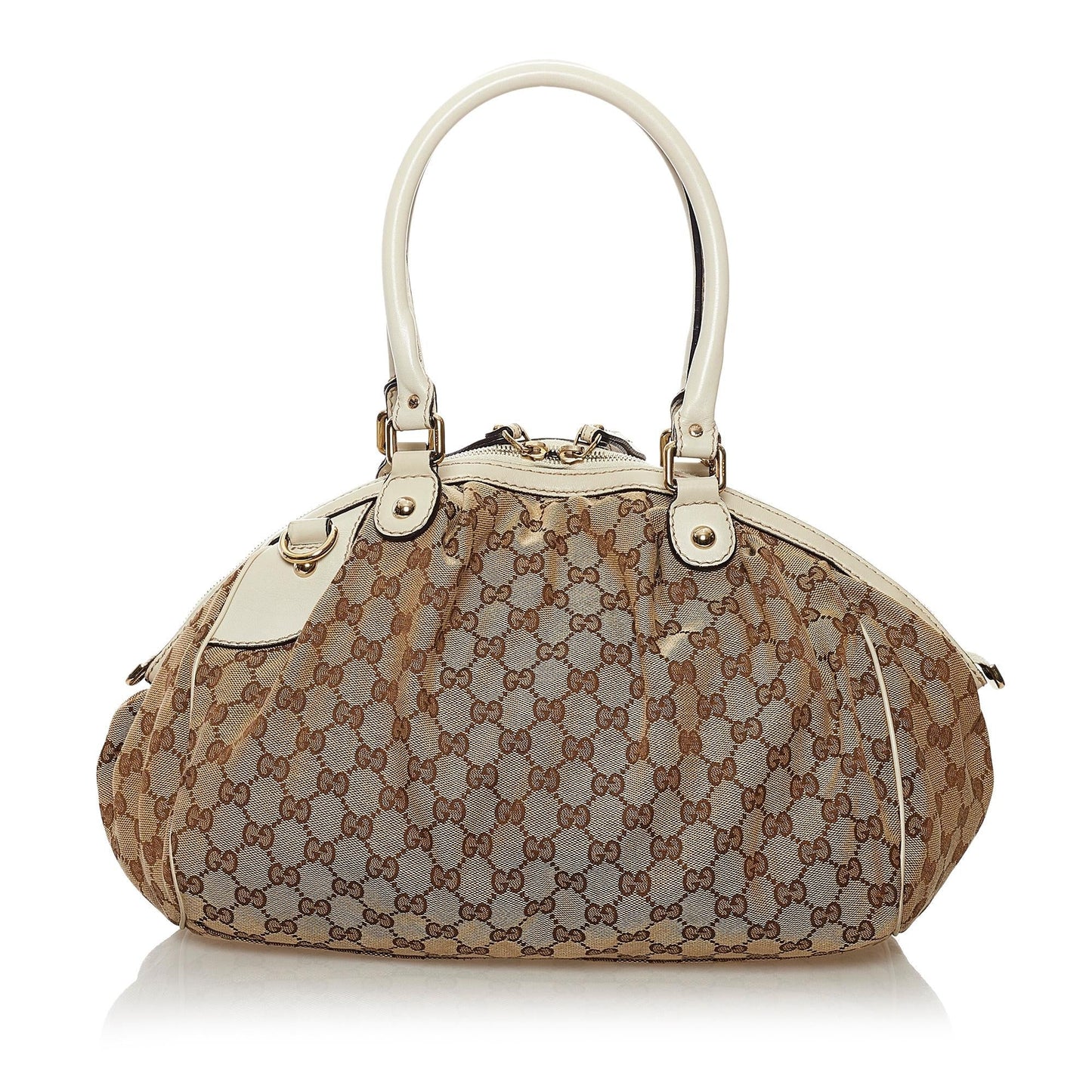 Gucci GG Sukey SHG Canvas Calf White Brown Satchel Bag 3
