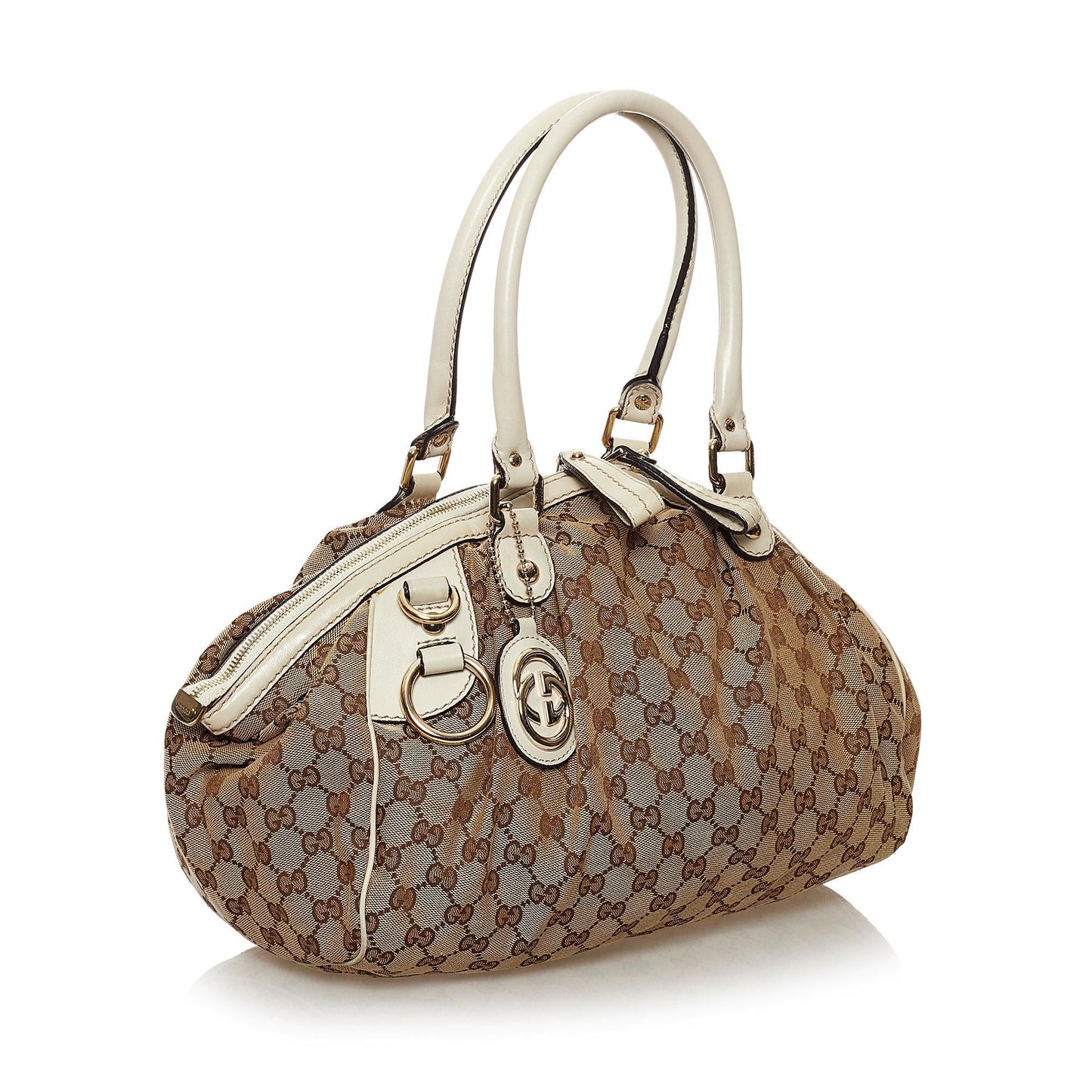 Gucci GG Sukey SHG Canvas Calf White Brown Satchel Bag 3