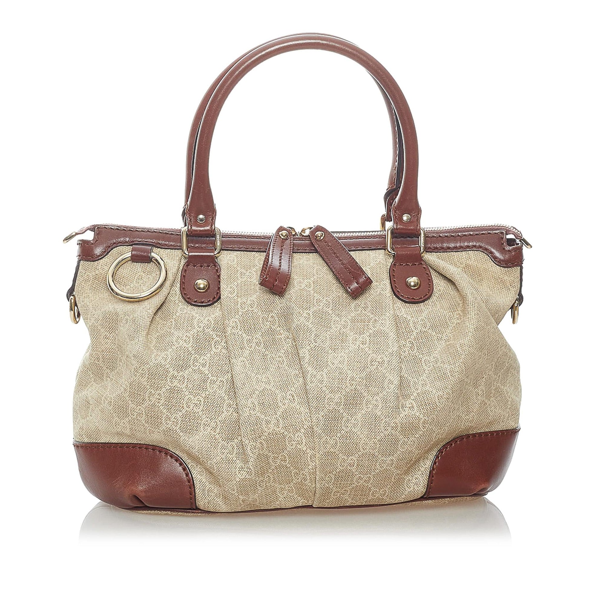 Gucci GG Sukey SHG Canvas Calf Brown Satchel Bag Satchel Shg