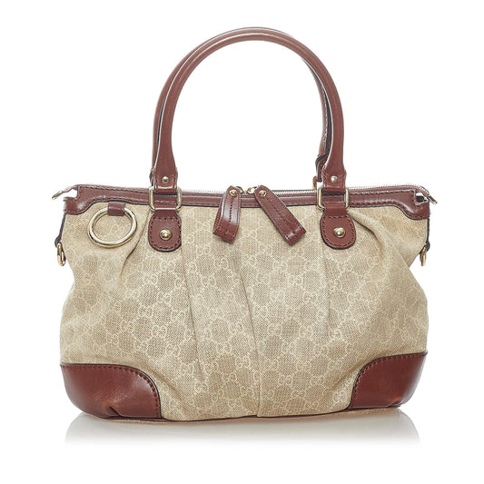 Gucci GG Sukey SHG Canvas Calf Brown Satchel Bag Satchel Shg