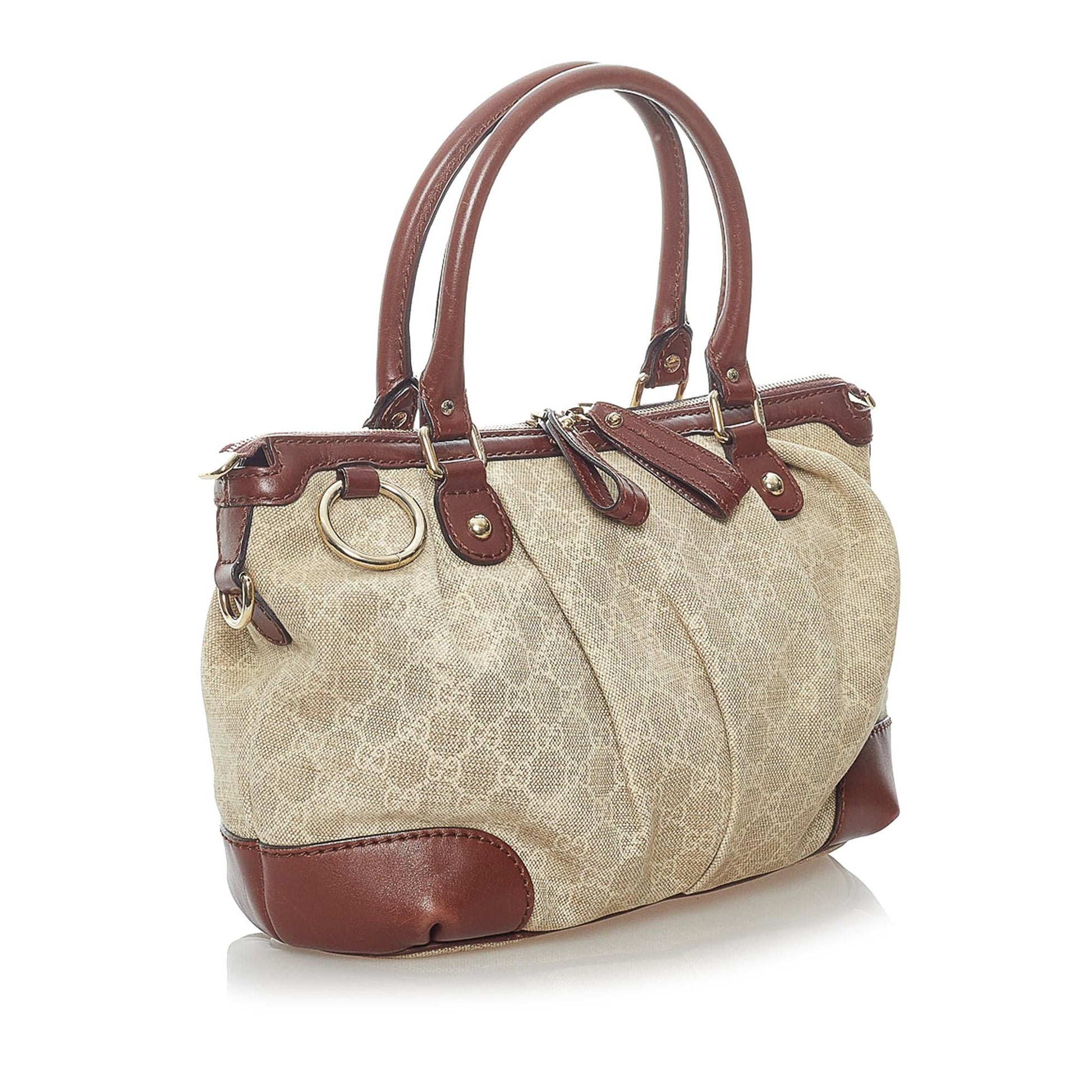 Gucci GG Sukey SHG Canvas Calf Brown Satchel Bag Satchel Shg
