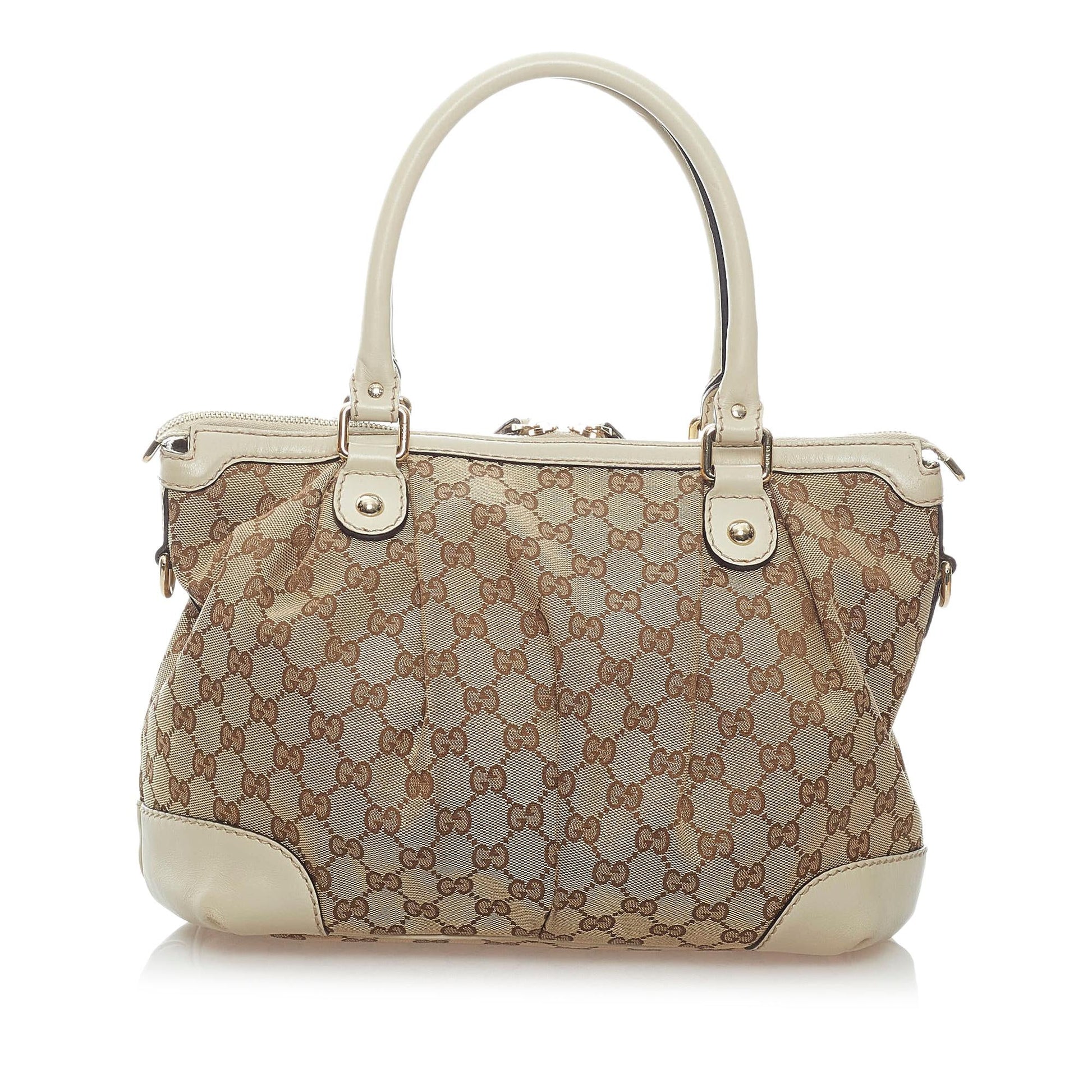 Gucci GG Sukey SHG Canvas White Brown Satchel Bag