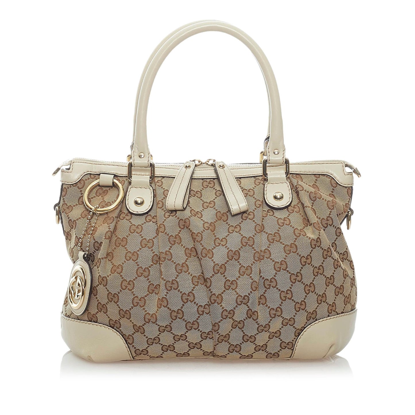 Gucci GG Sukey SHG Canvas White Brown Satchel Bag