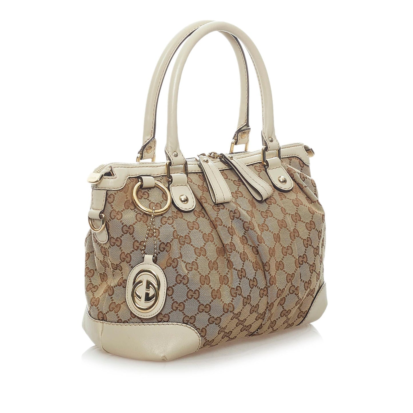 Gucci GG Sukey SHG Canvas White Brown Satchel Bag