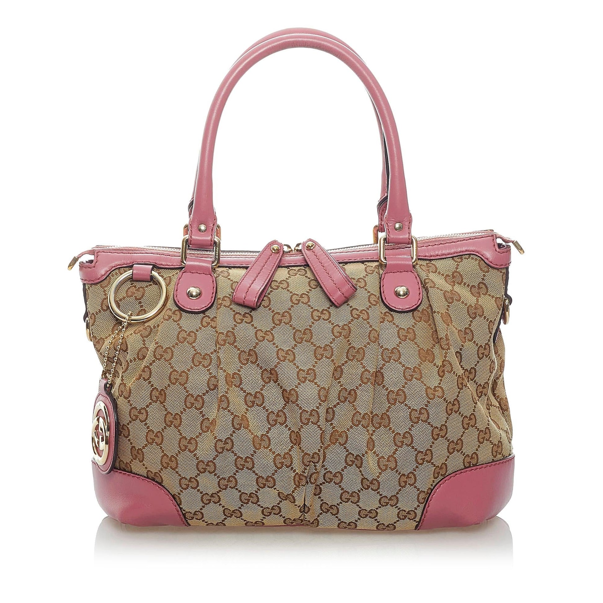 Gucci GG Sukey SHG Canvas Brown Pink Satchel Bag
