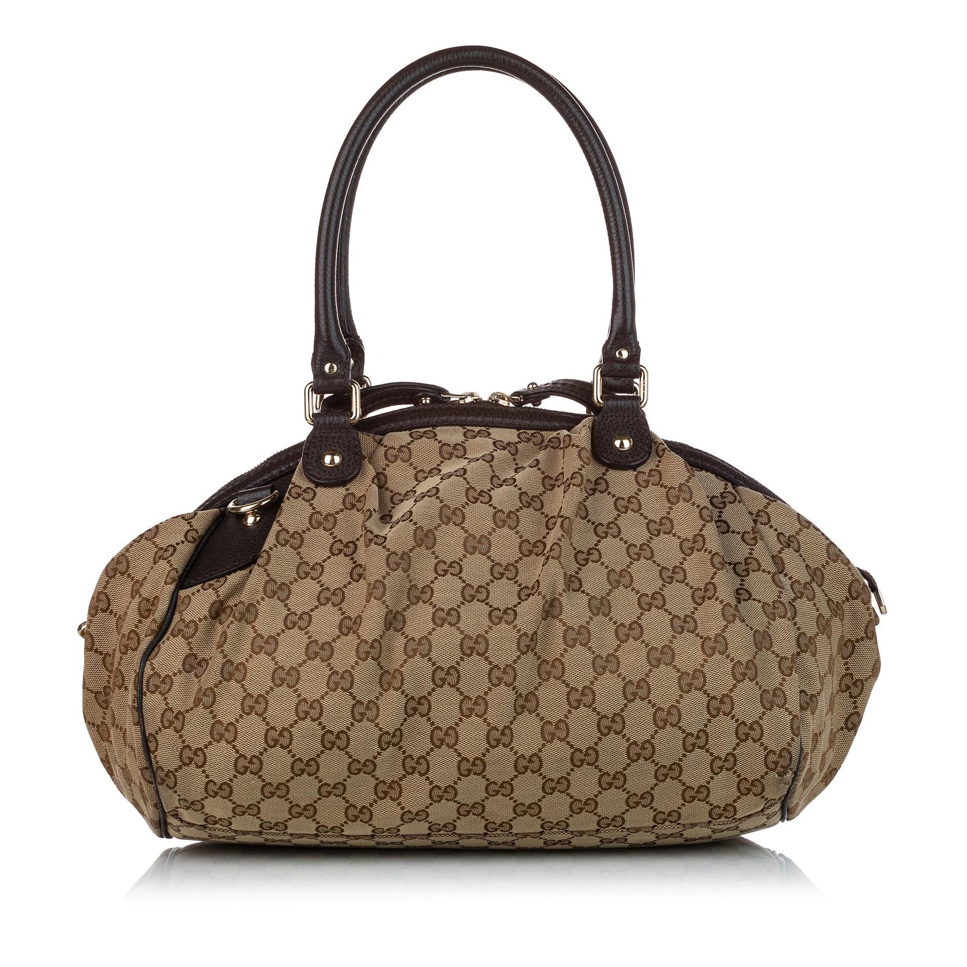 Gucci GG Sukey SHG Canvas Calf Black Brown Satchel Bag