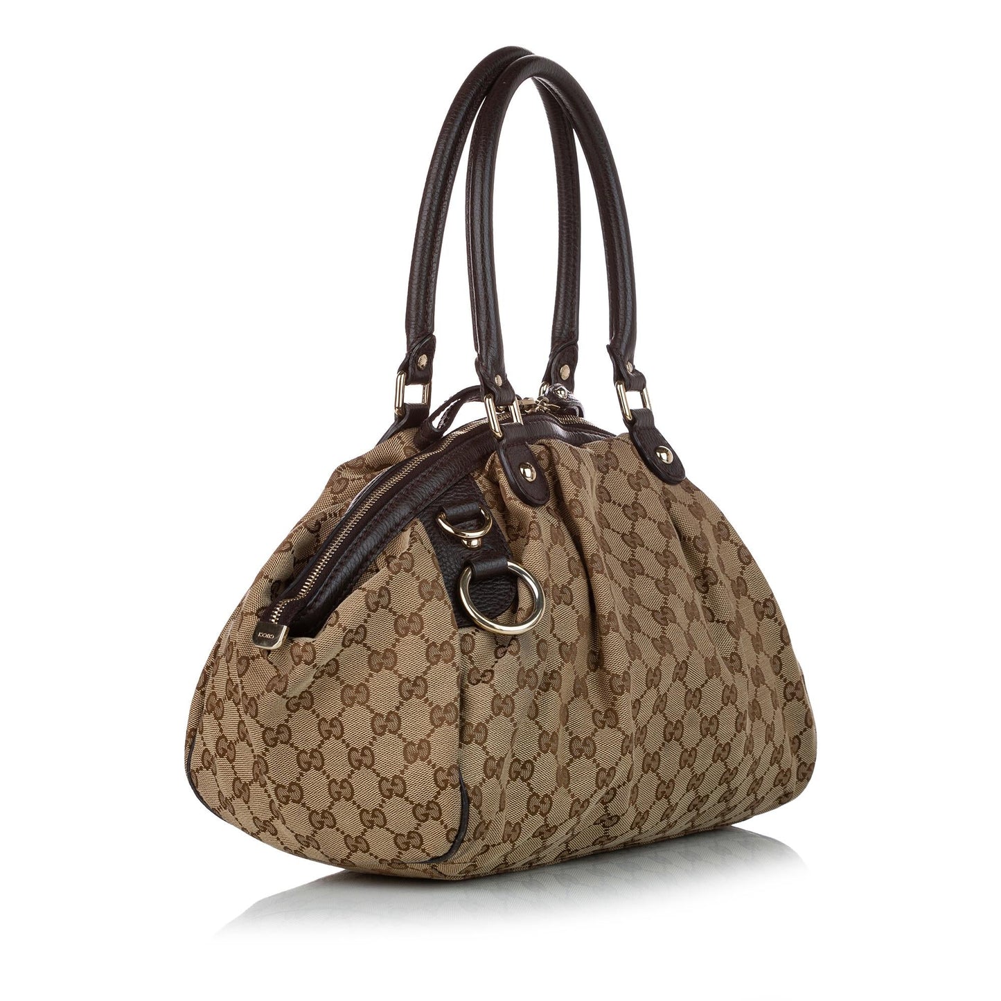 Gucci GG Sukey SHG Canvas Calf Black Brown Satchel Bag