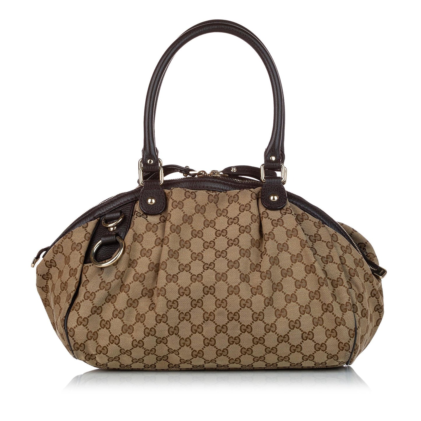 Gucci GG Sukey SHG Canvas Calf Black Brown Satchel Bag Satchel Shg