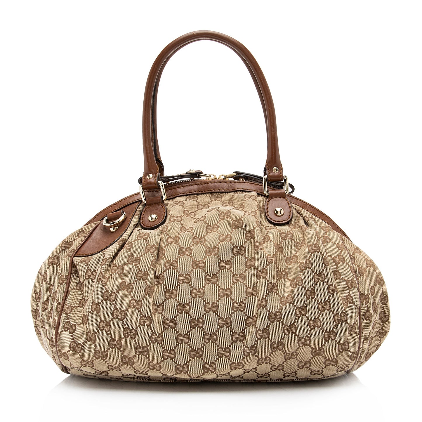 Gucci GG Sukey SHF-LMfHFS Leather Canvas Brown Beige Satchel Bag