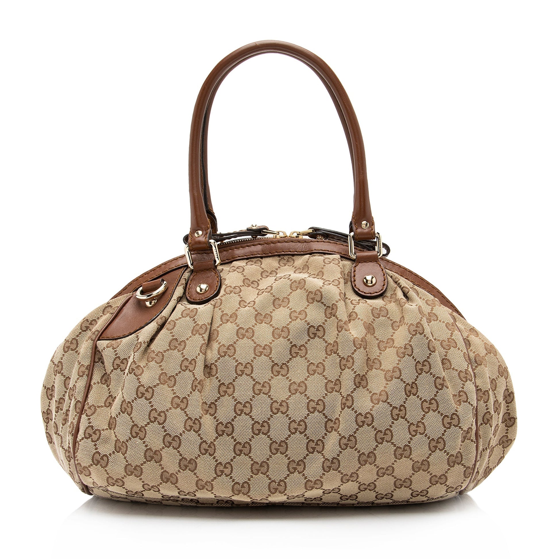 Gucci GG Sukey SHF-LMfHFS Leather Canvas Brown Beige Satchel Bag