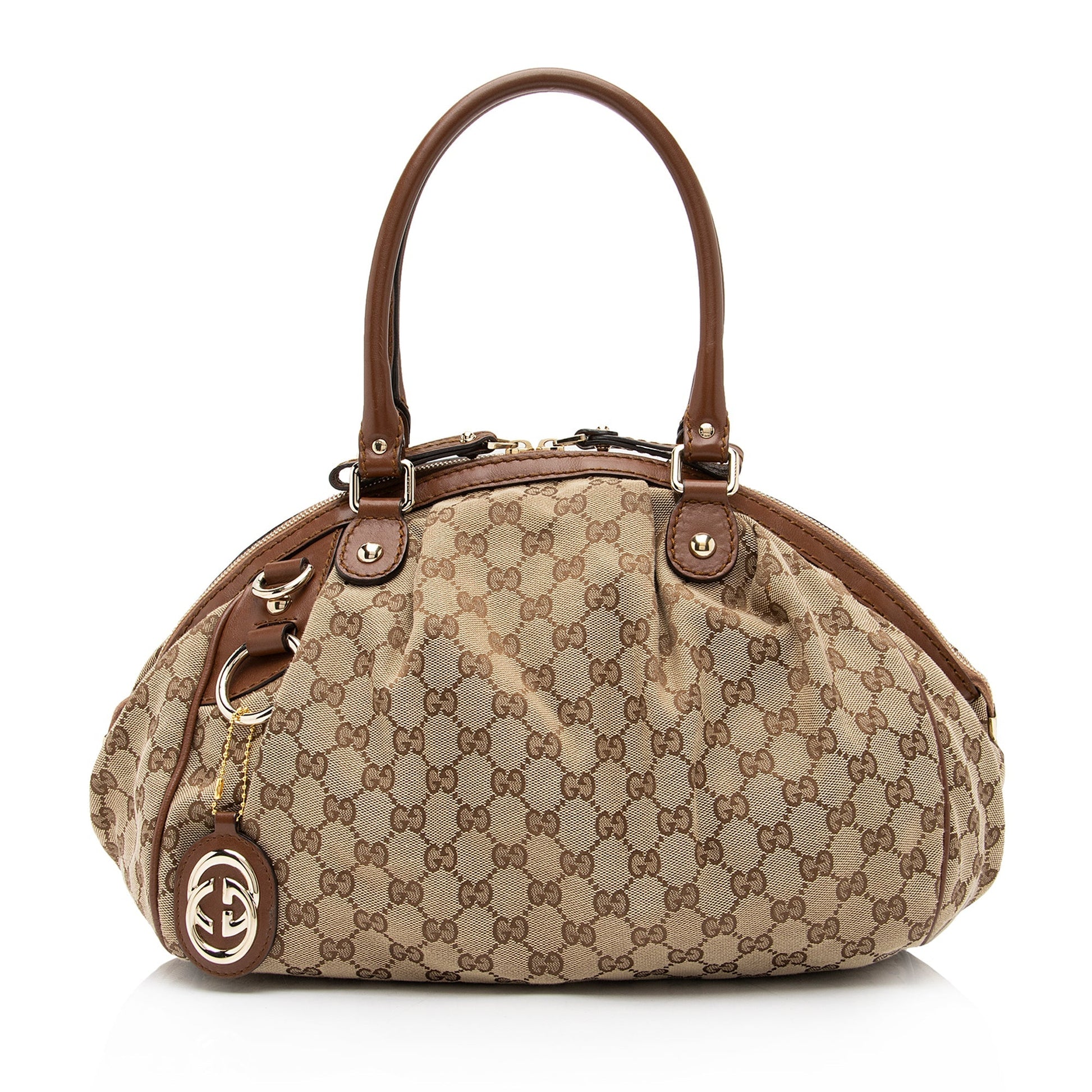 Gucci GG Sukey SHF-LMfHFS Leather Canvas Brown Beige Satchel Bag