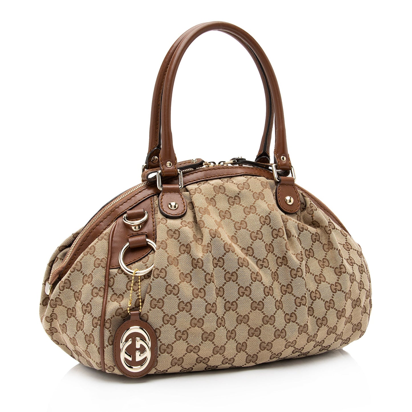Gucci GG Sukey SHF-LMfHFS Leather Canvas Brown Beige Satchel Bag