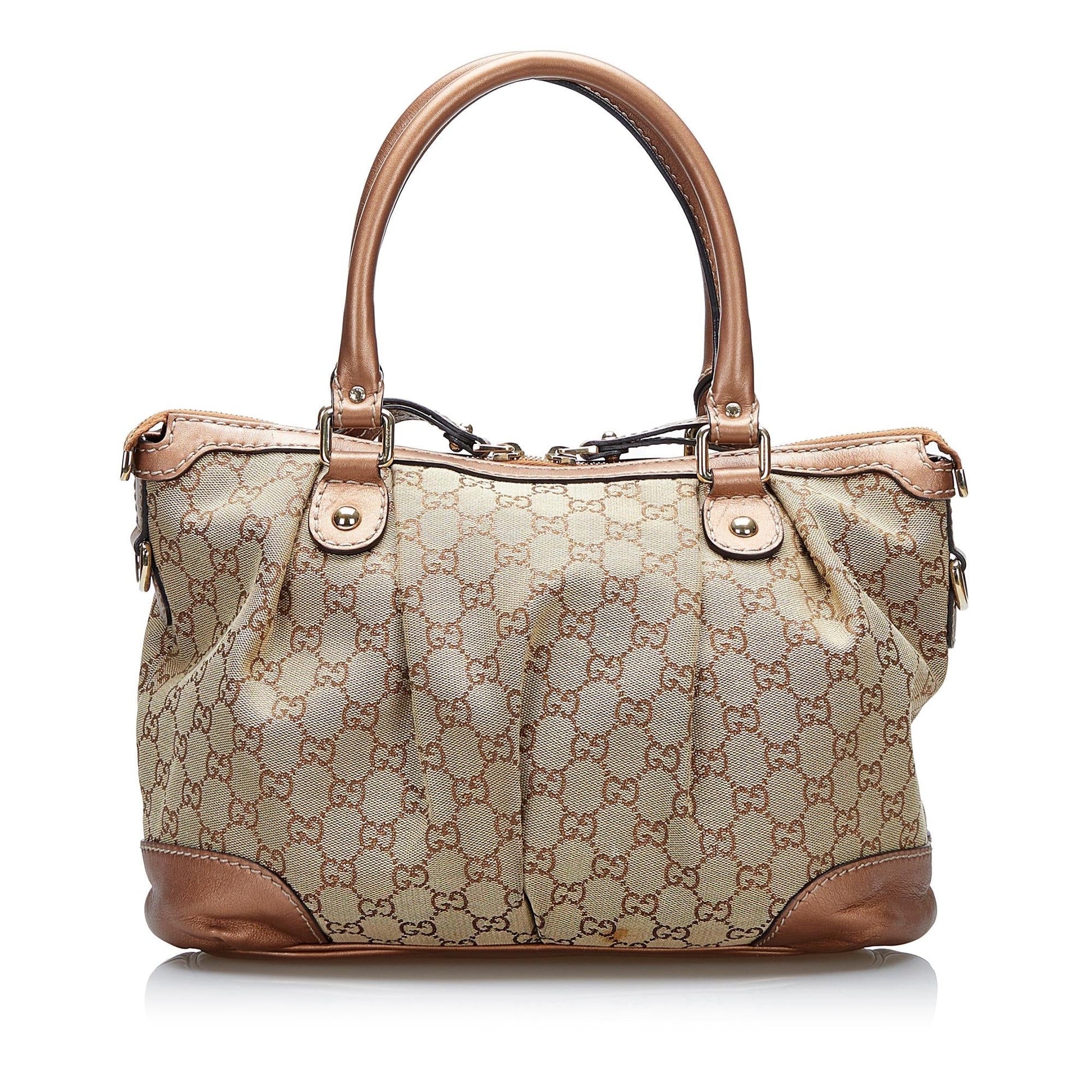 Gucci GG Sukey SHG-tzQVlR Canvas Calf Brown Satchel Bag