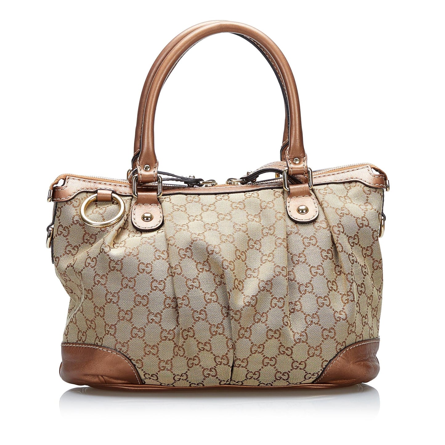 Gucci GG Sukey SHG-tzQVlR Canvas Calf Brown Satchel Bag