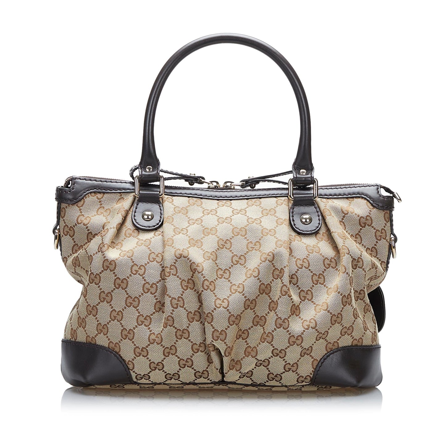 Gucci GG Sukey SHG-OSM9gR Canvas Calf Brown Satchel Bag