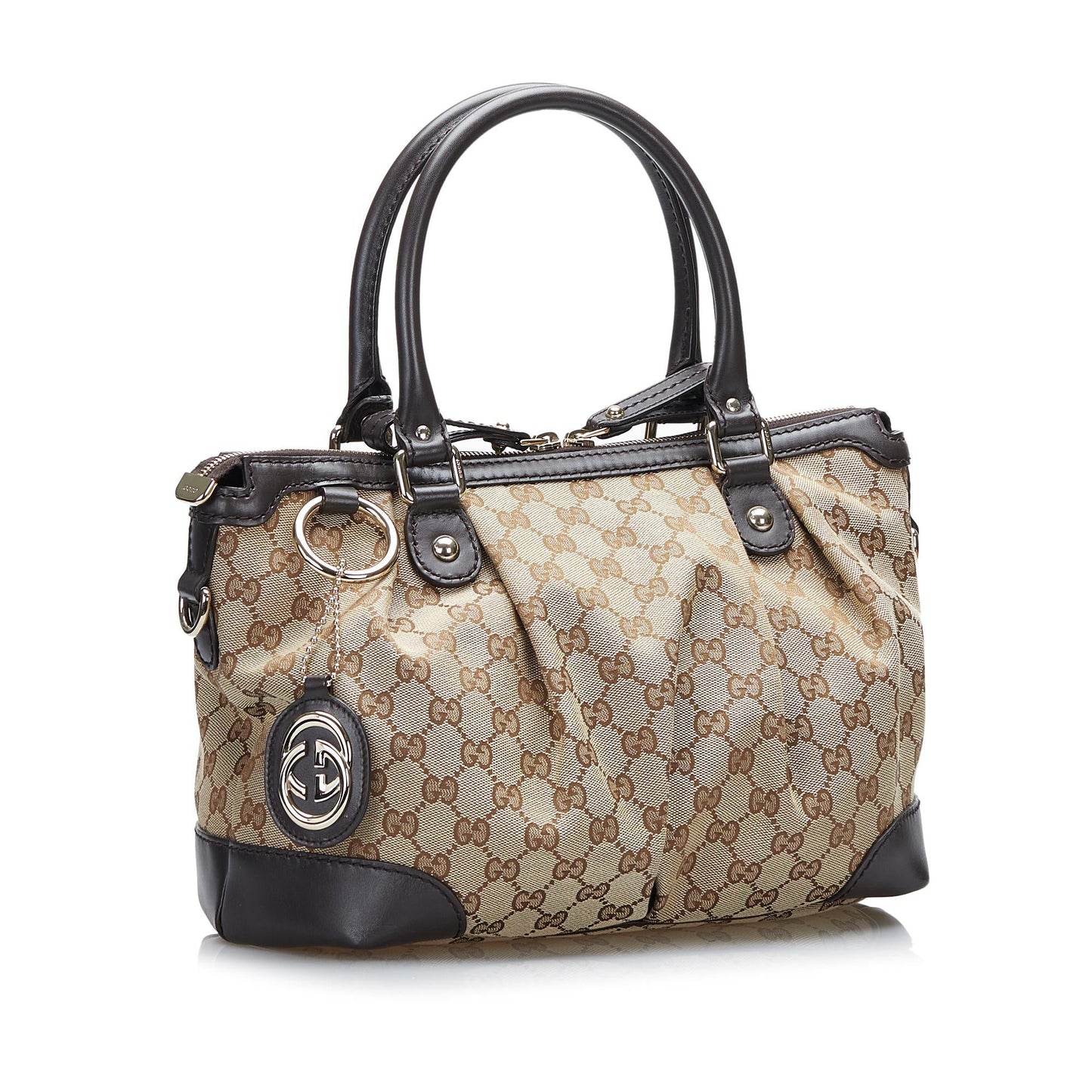 Gucci GG Sukey SHG-OSM9gR Canvas Calf Brown Satchel Bag