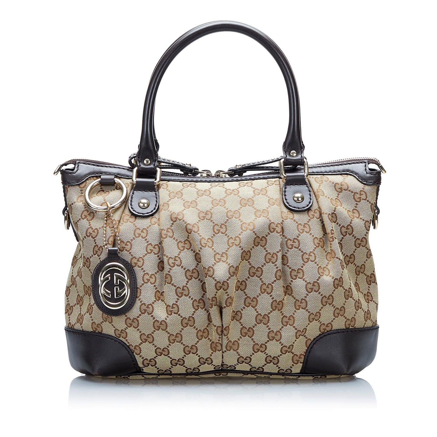 Gucci GG Sukey SHG-eP2ZCC Canvas Calf Black Brown Satchel Bag