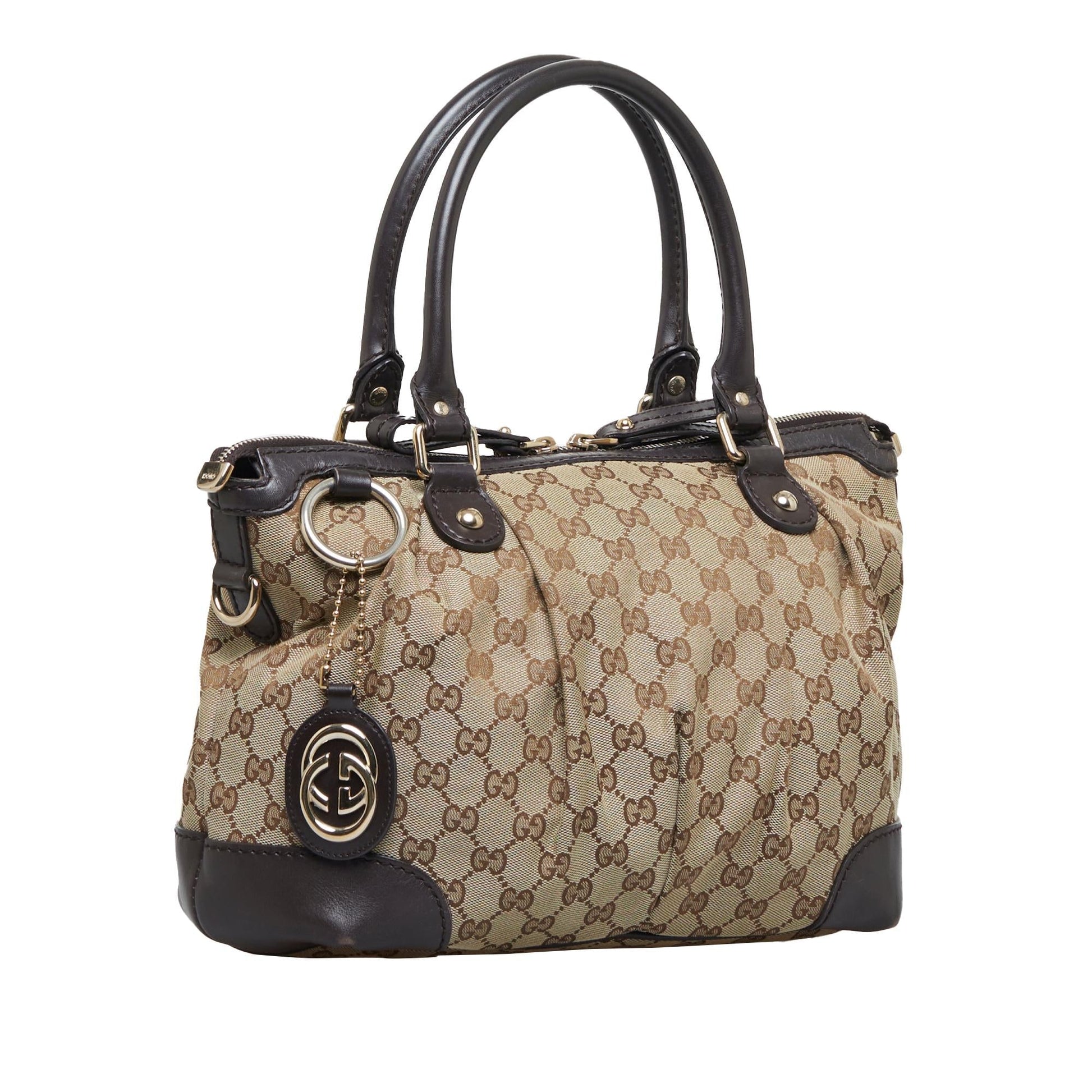 Gucci GG Sukey SHG-O2Zpoa Canvas Calf Brown Satchel Bag