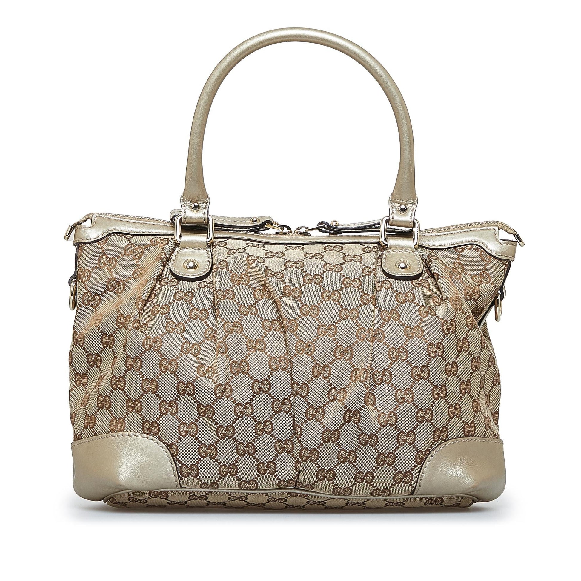 Gucci GG Sukey SHG-Qp9hPO Canvas Calf Brown Gold Satchel Bag