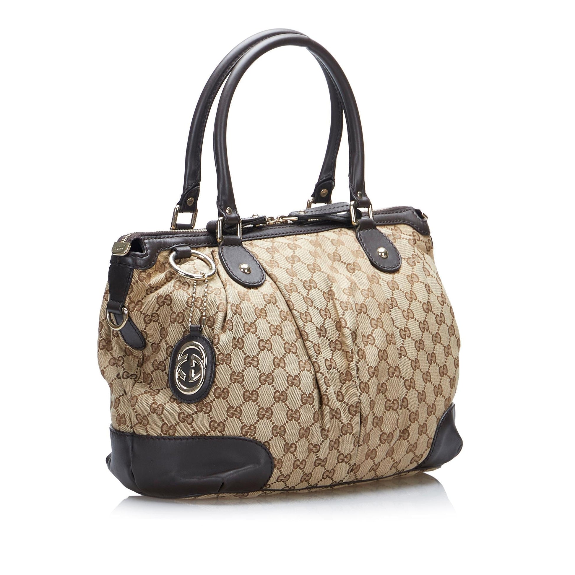 Gucci GG Sukey SHG-nqGXYm Canvas Brown Satchel Bag