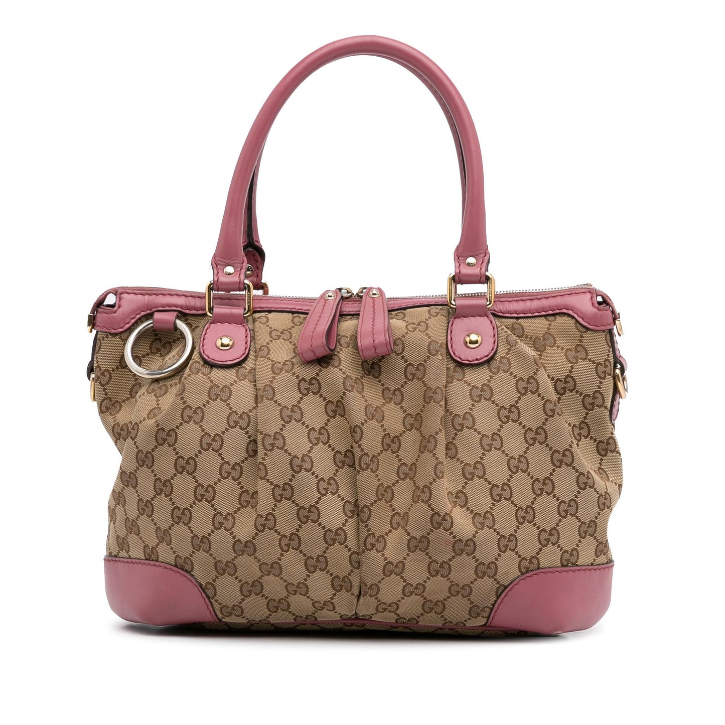 Gucci GG Sukey SHG-2jI04a Canvas Calf Brown Pink Satchel Bag