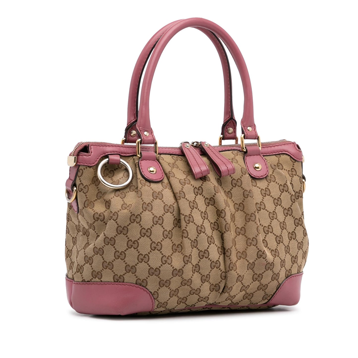 Gucci GG Sukey SHG-2jI04a Canvas Calf Brown Pink Satchel Bag