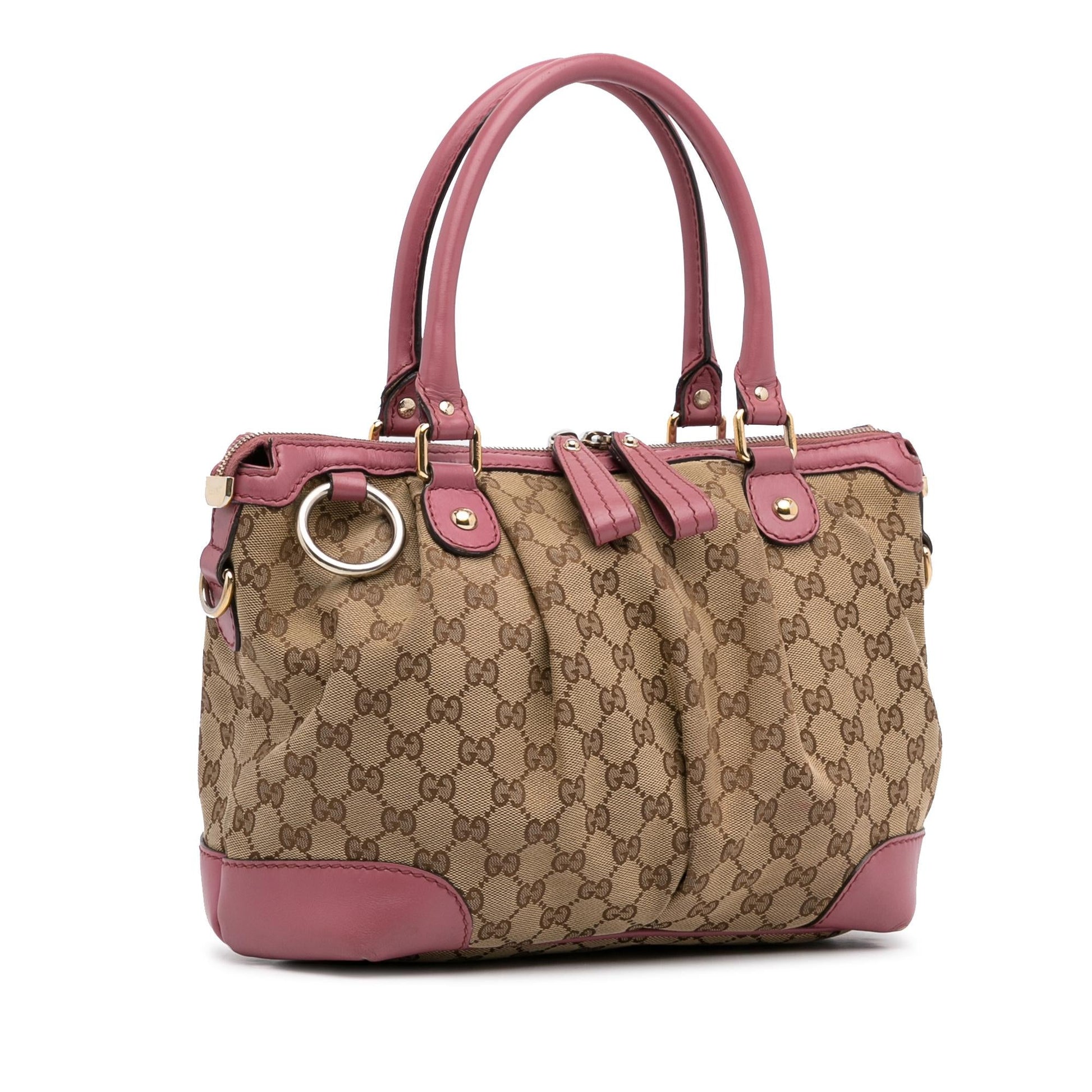 Gucci GG Sukey SHG-2jI04a Canvas Calf Brown Pink Satchel Bag