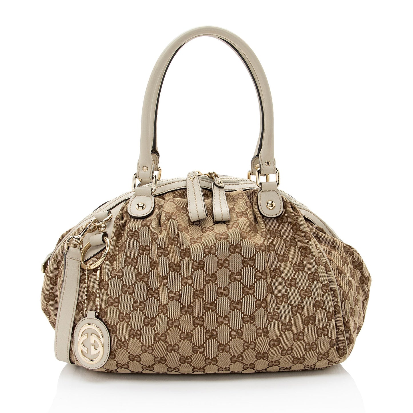 Gucci GG Sukey SHF-sAq51n Leather Canvas White Beige Satchel Bag