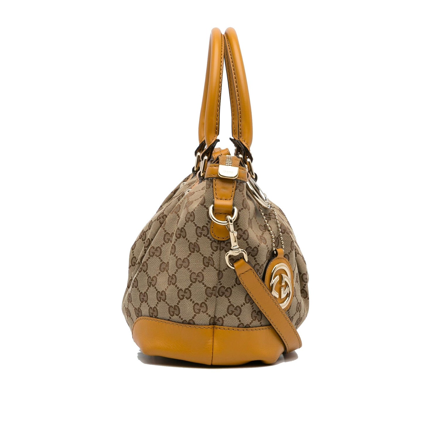Gucci GG Sukey SHG-yf9JaJ Canvas Calf Brown Satchel Bag