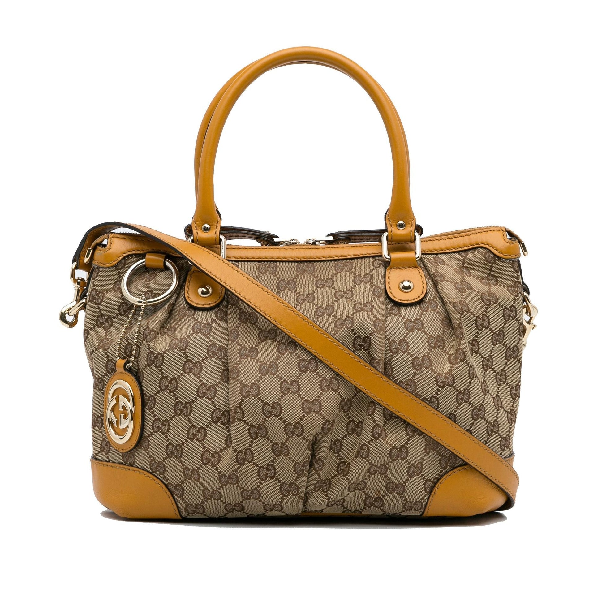 Gucci GG Sukey SHG-yf9JaJ Canvas Calf Brown Satchel Bag