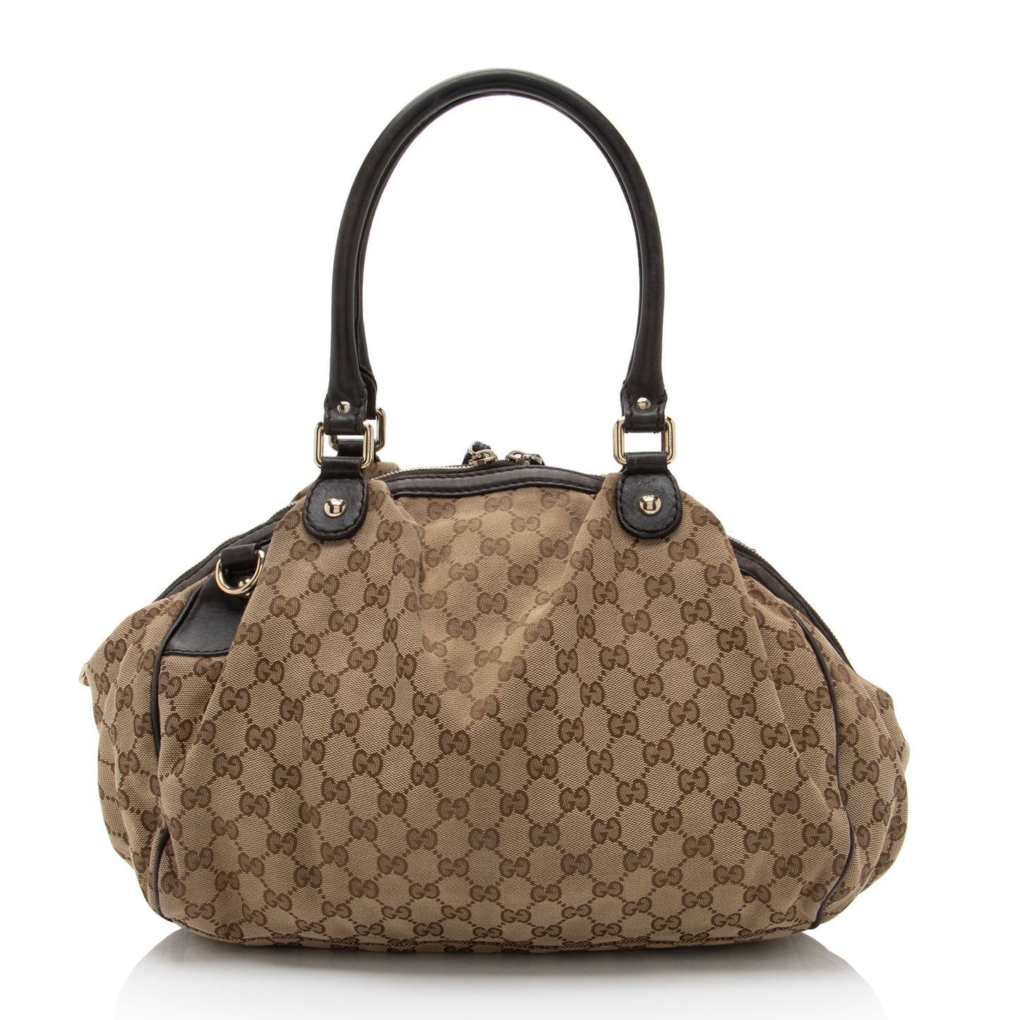 Gucci GG Sukey SHF-9X37WL Leather Canvas Brown Beige Satchel Bag