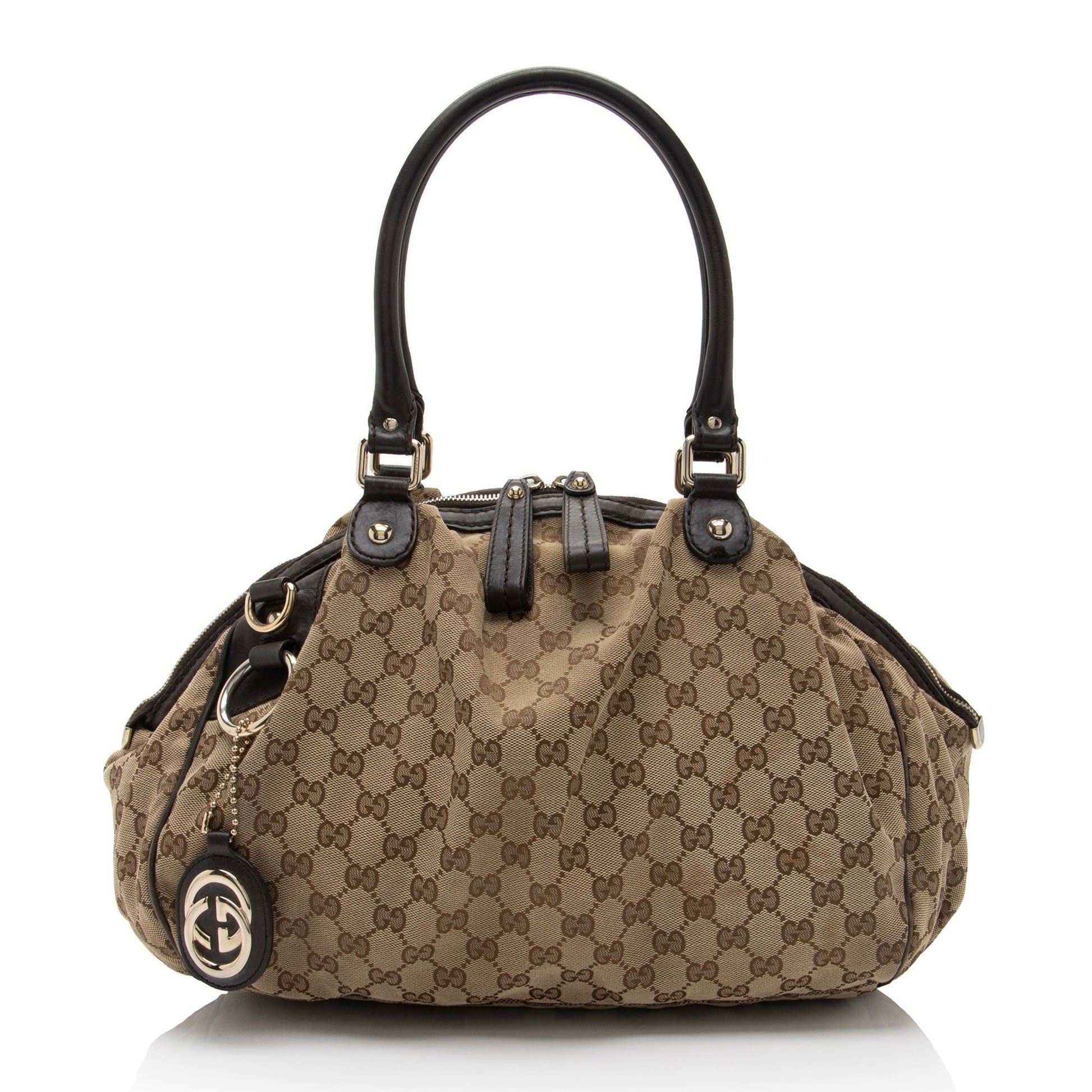 Gucci GG Sukey SHF-9X37WL Leather Canvas Brown Beige Satchel Bag