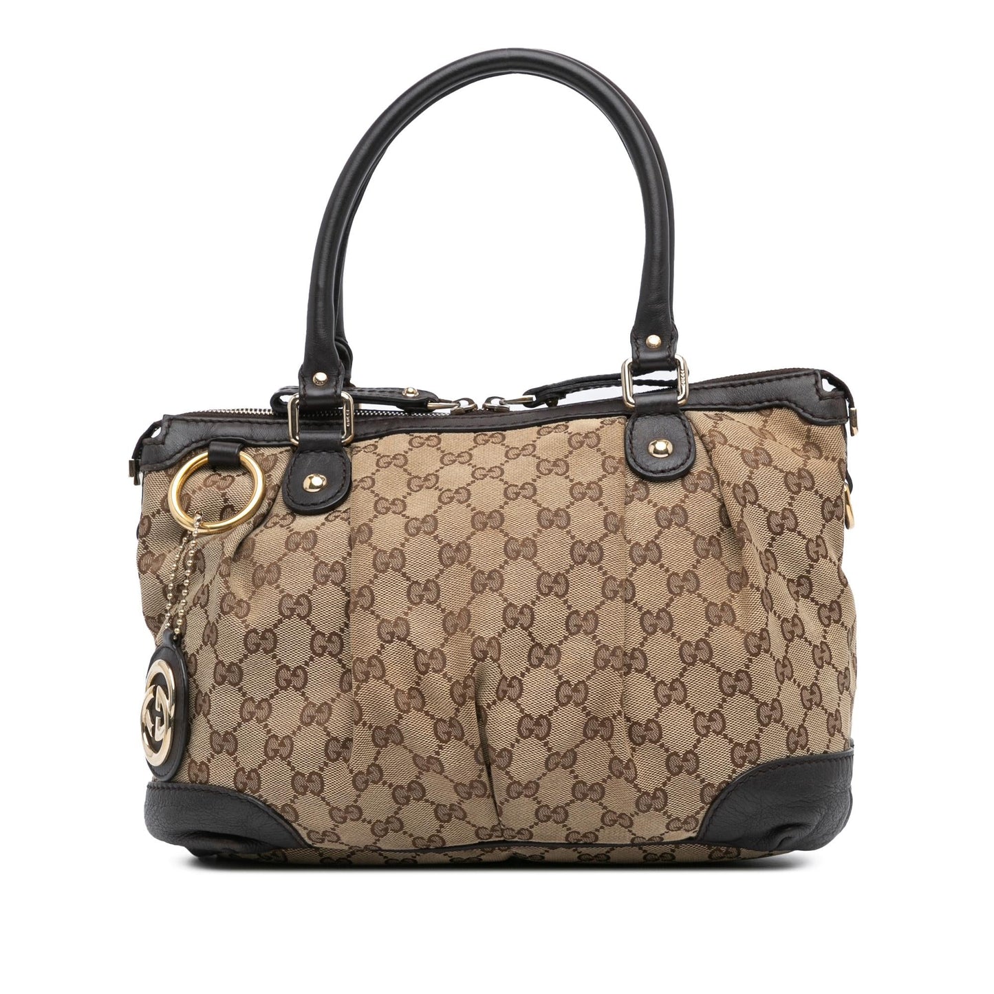 Gucci GG Sukey Canvas Calf Brown Satchel Bag Sukey Satchel