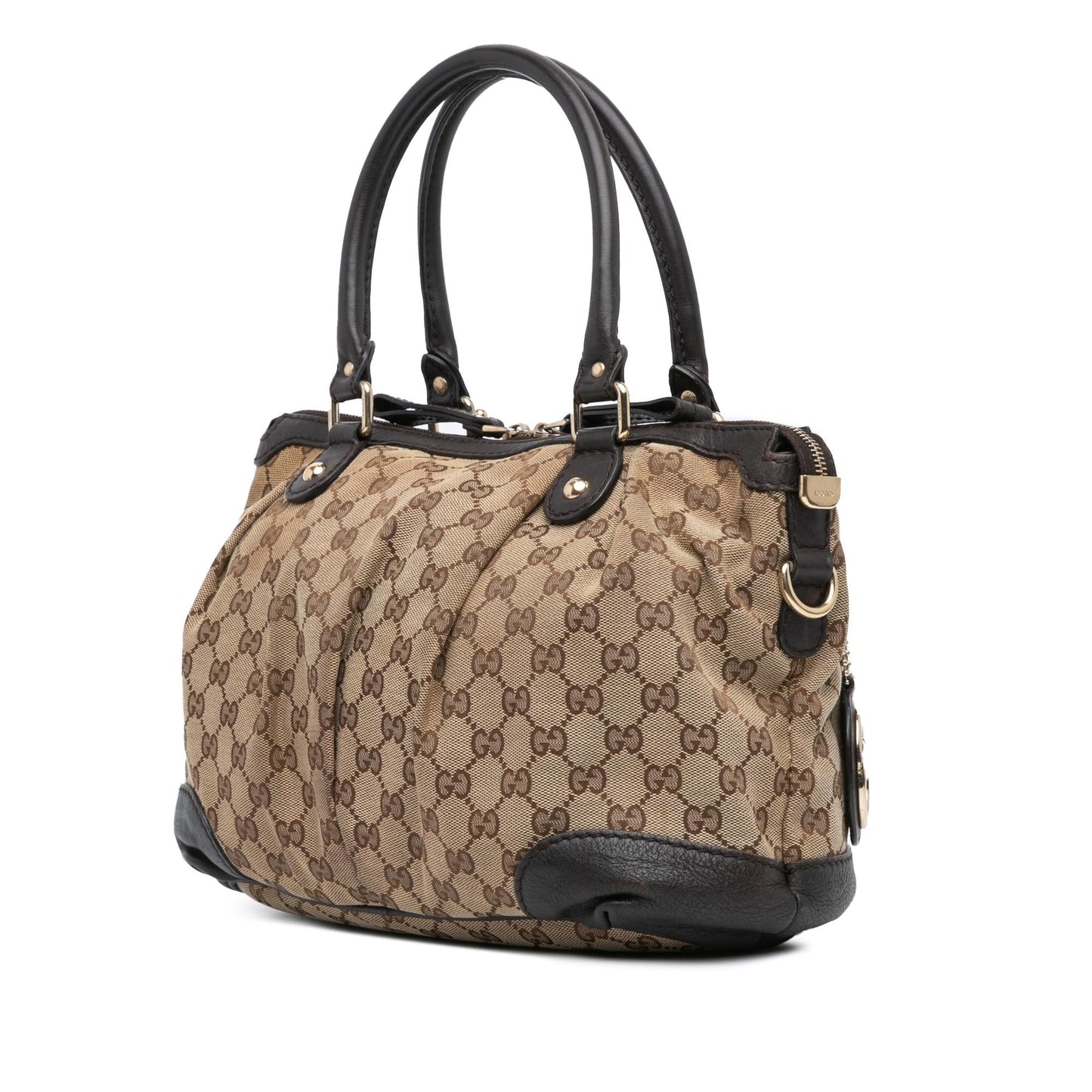 Gucci GG Sukey Canvas Calf Brown Satchel Bag Sukey Satchel