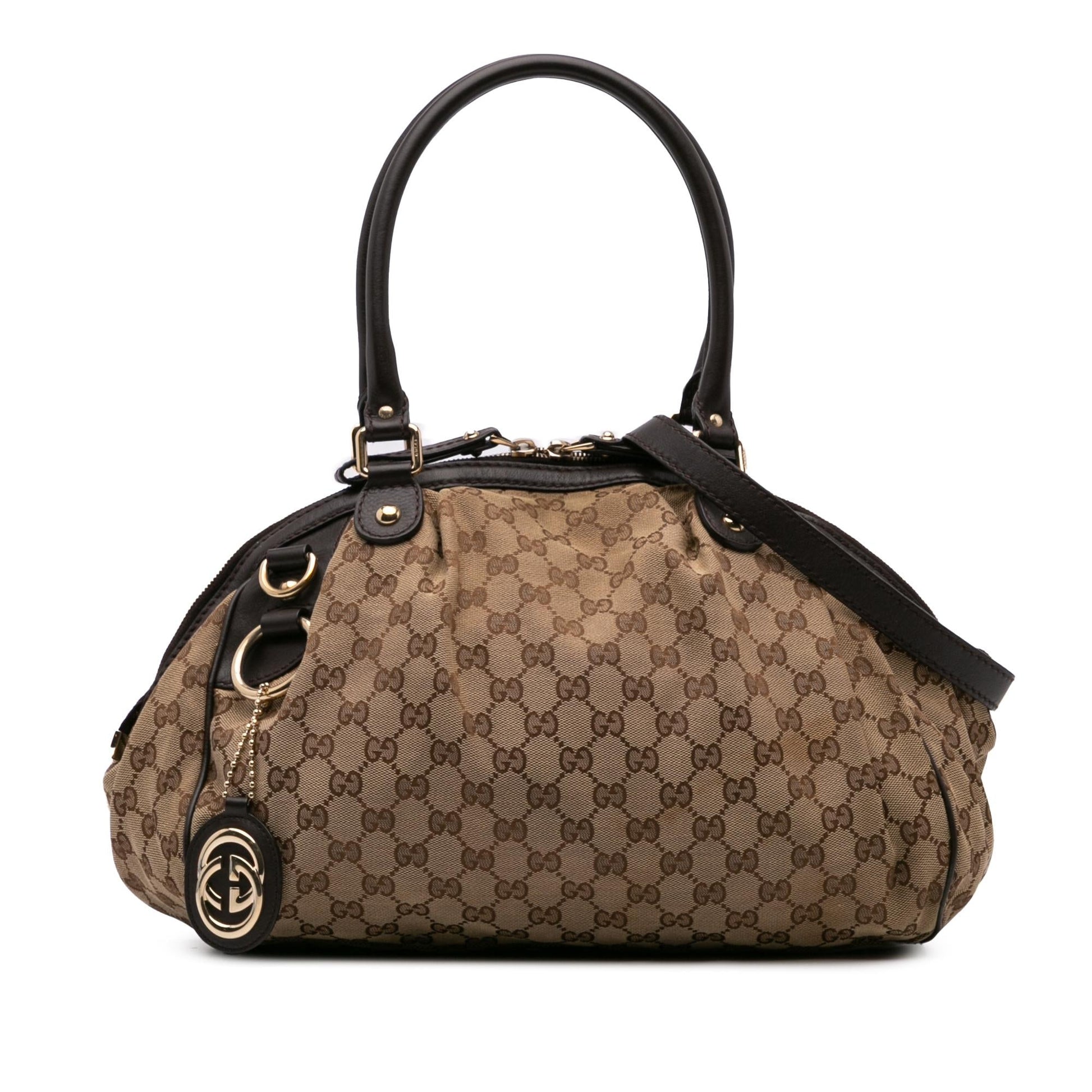 Gucci GG Sukey Canvas Calf Brown Satchel Bag Satchel 3