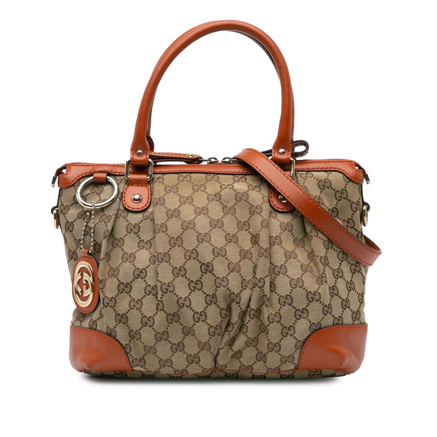 Gucci GG Sukey Canvas Calf Brown Satchel Bag Satchel 5