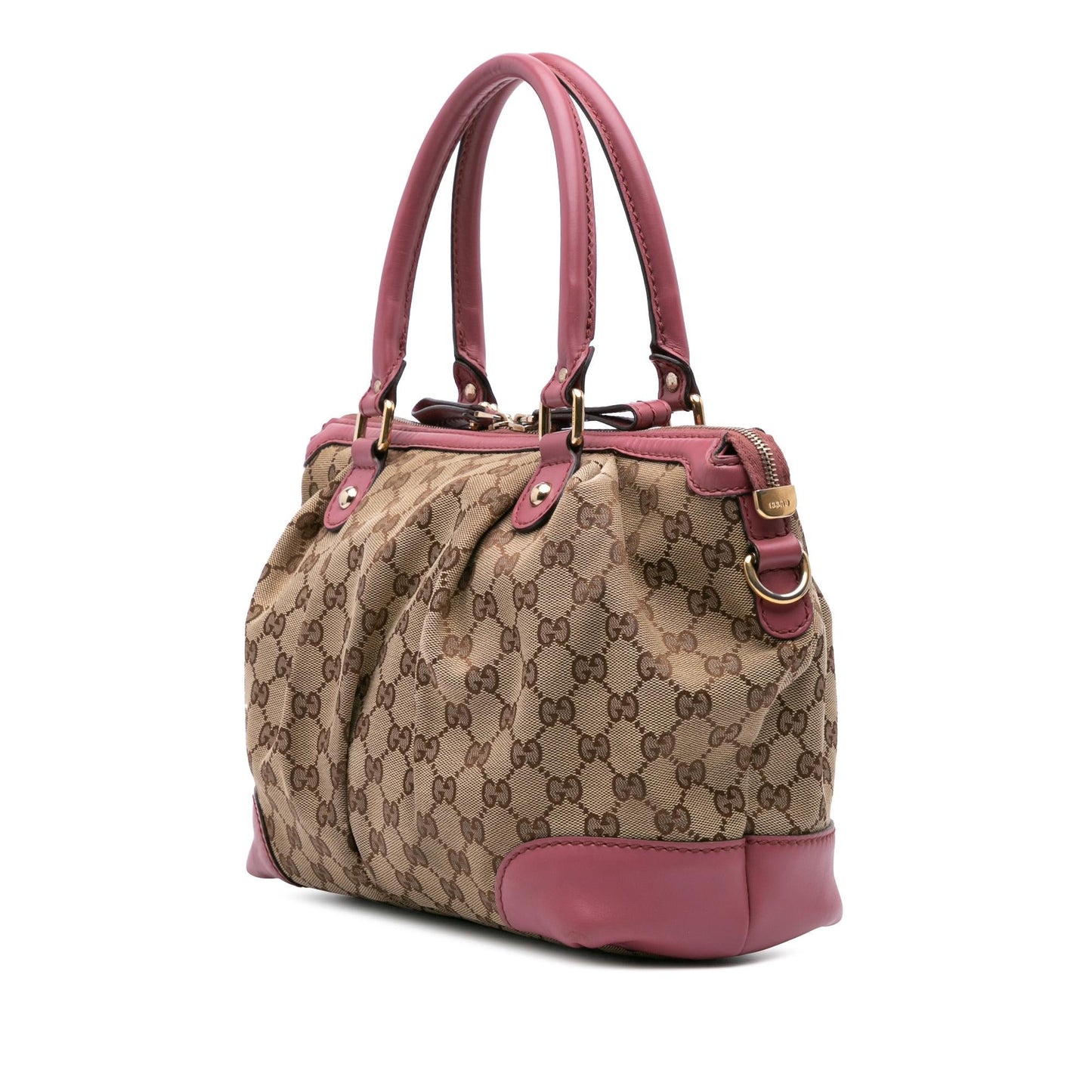 Gucci GG Sukey Canvas Calf Brown Pink Satchel Bag