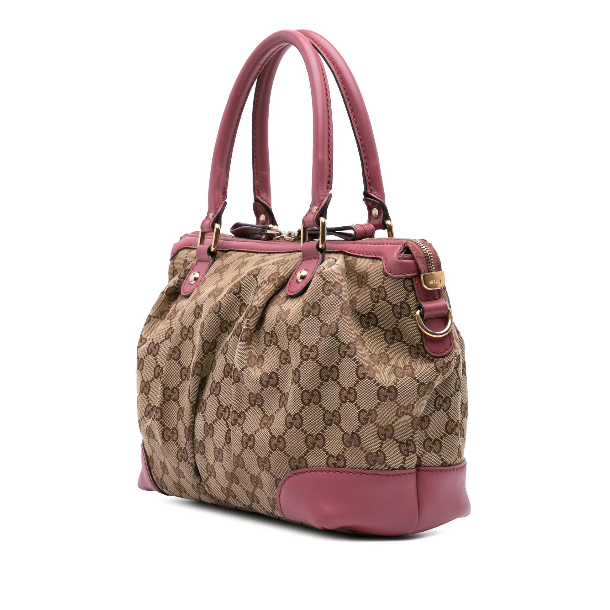 Gucci GG Sukey Canvas Calf Brown Pink Satchel Bag