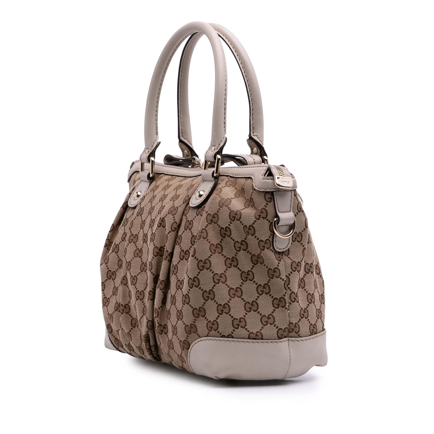 Gucci GG Sukey Canvas Calf White Brown Satchel Bag