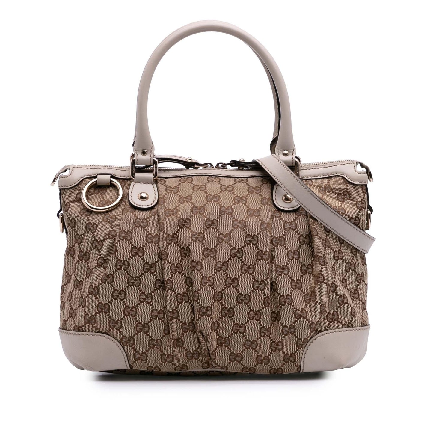 Gucci GG Sukey Canvas Calf White Brown Satchel Bag Satchel 11
