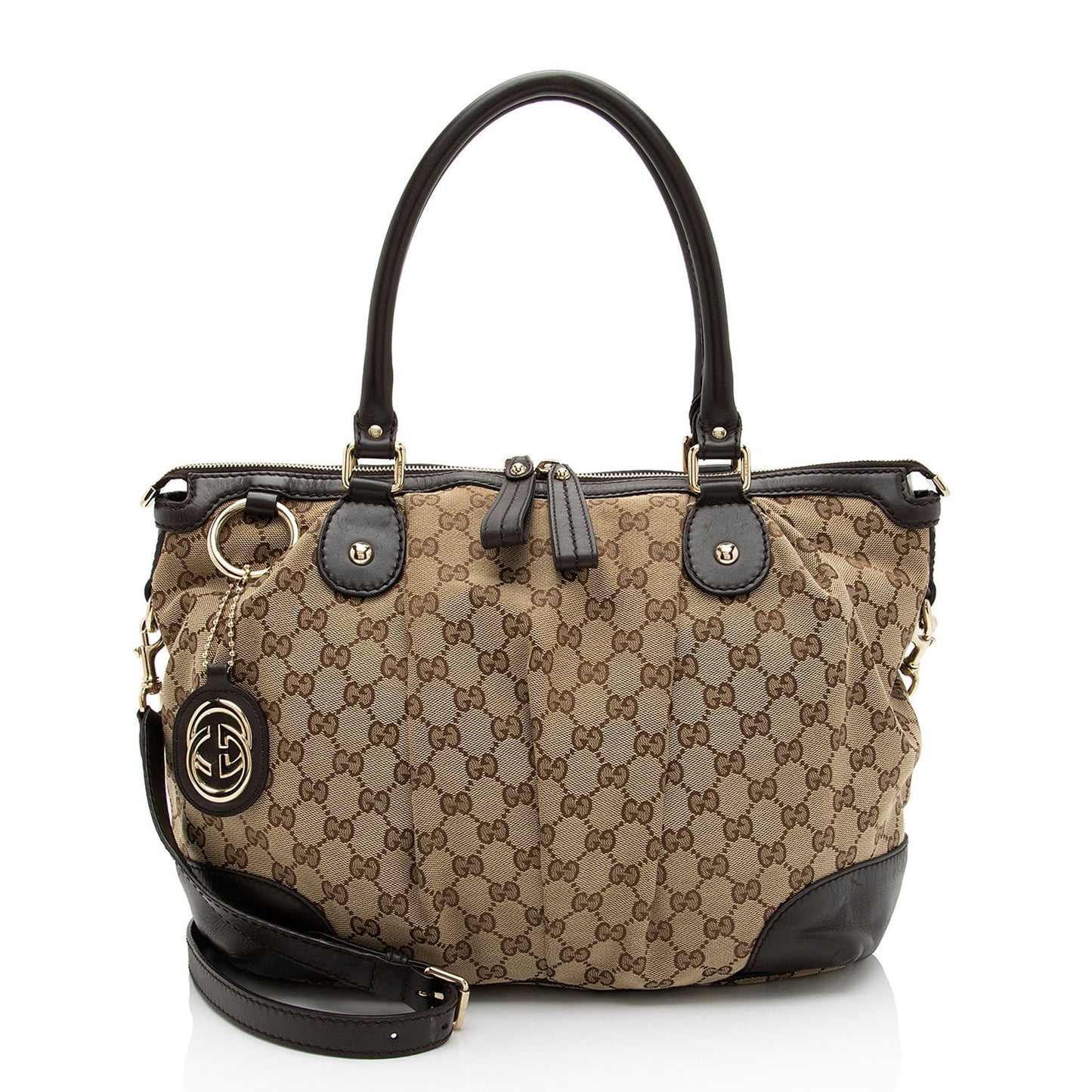 Gucci GG Sukey Top Handle SHF-UQfjnb Leather Canvas Brown Beige Satchel Bag