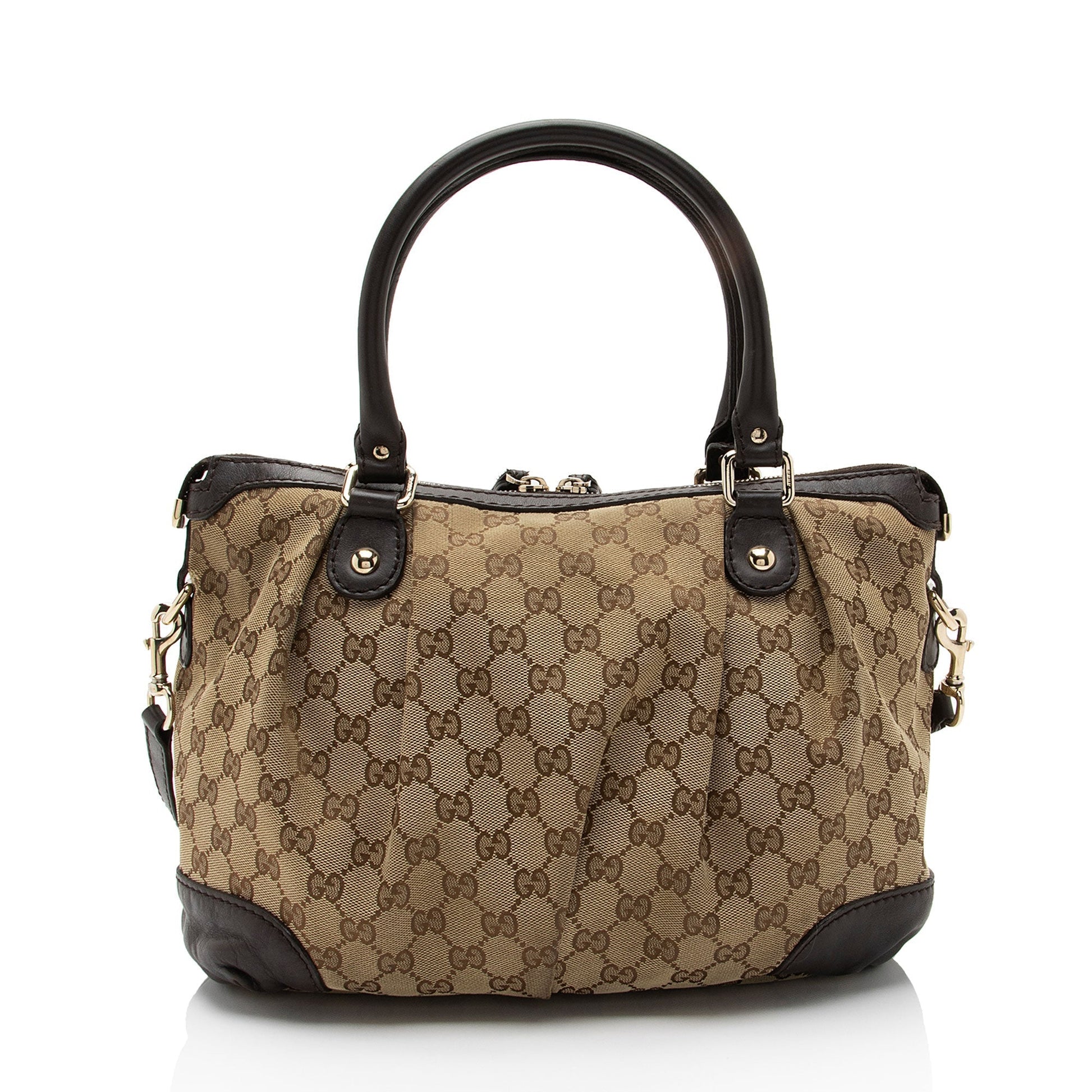 Gucci GG Sukey Top Handle SHF-oD6OoS Leather Canvas Brown Beige Satchel Bag