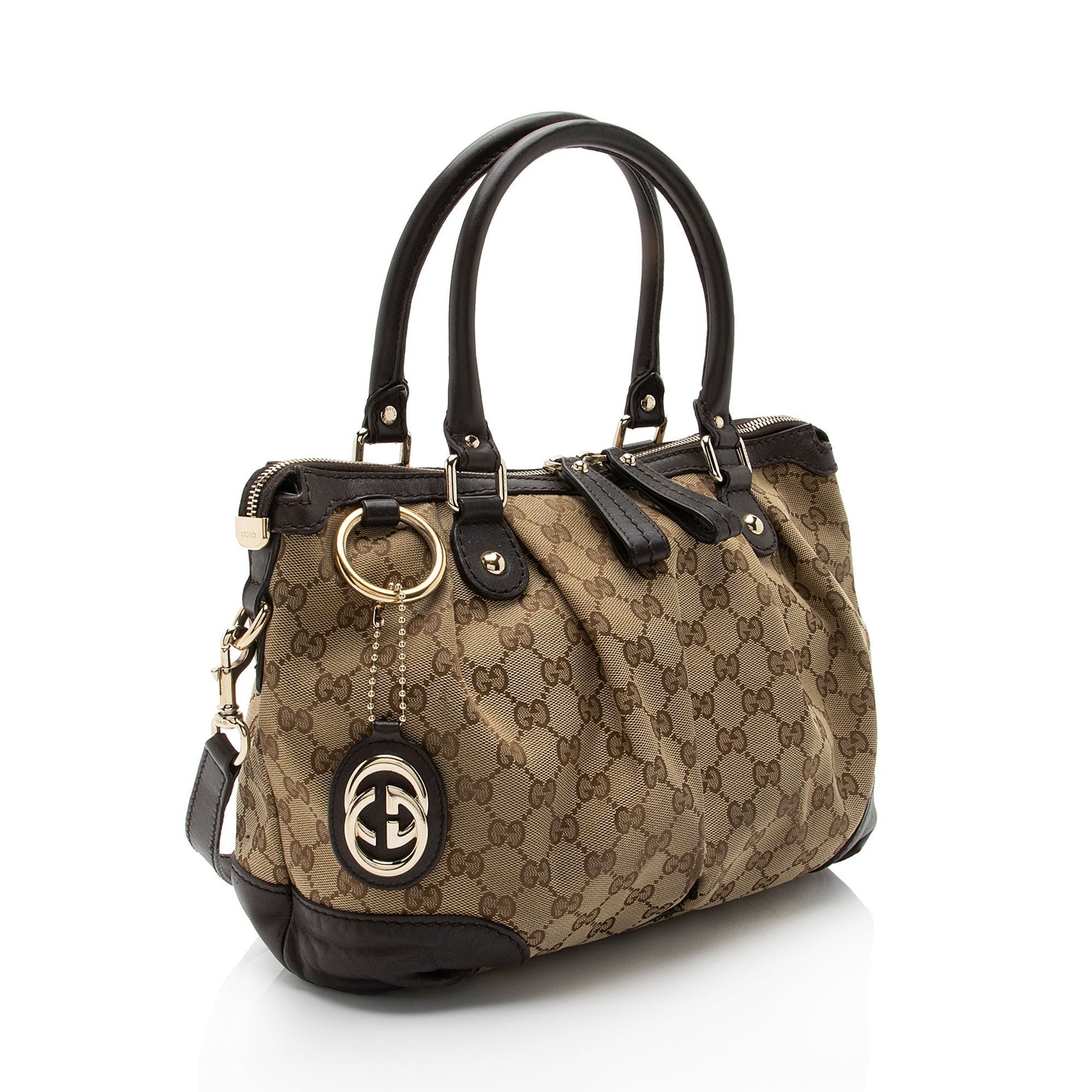 Gucci GG Sukey Top Handle SHF-oD6OoS Leather Canvas Brown Beige Satchel Bag