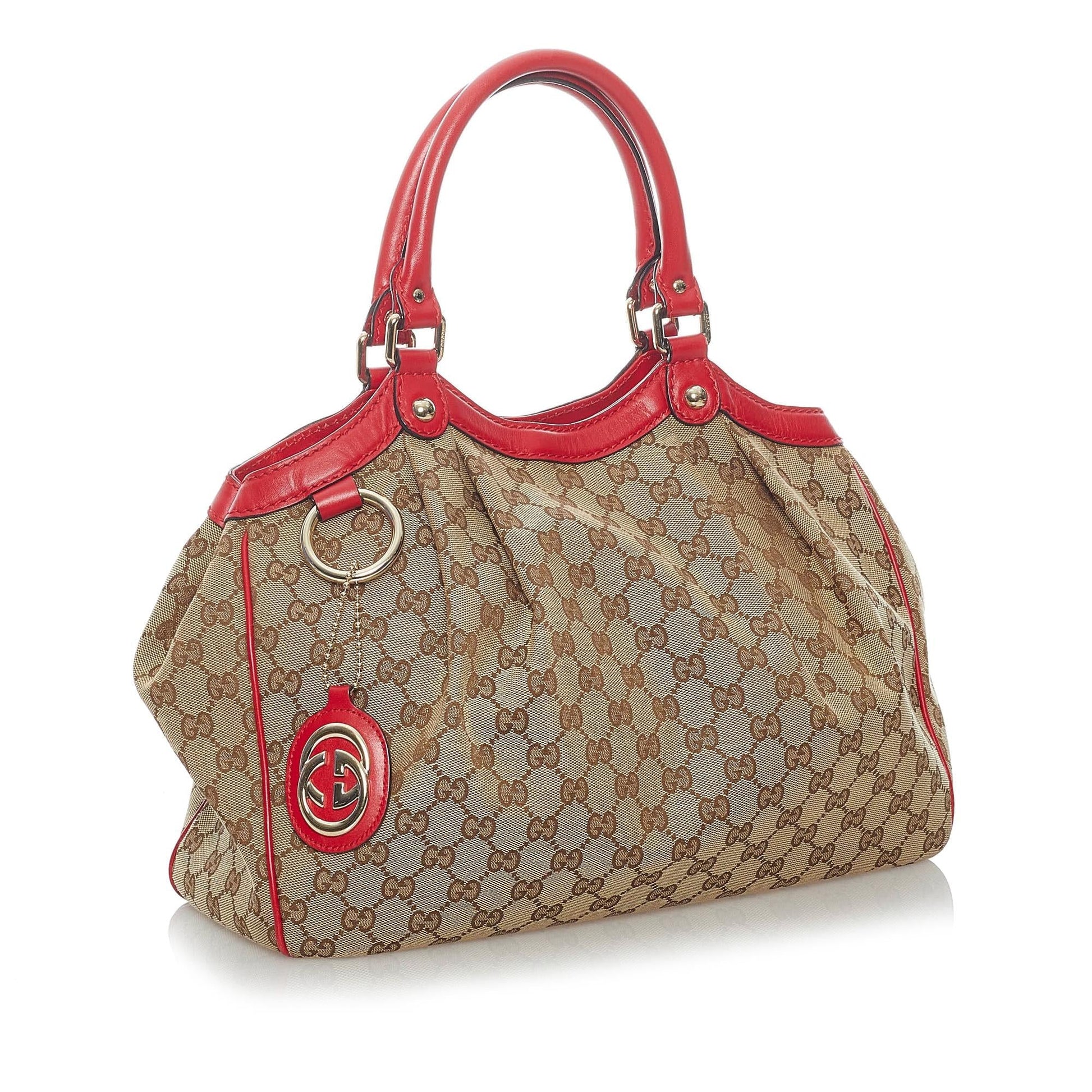 Gucci GG Sukey SHG Canvas Brown Red Tote Bag
