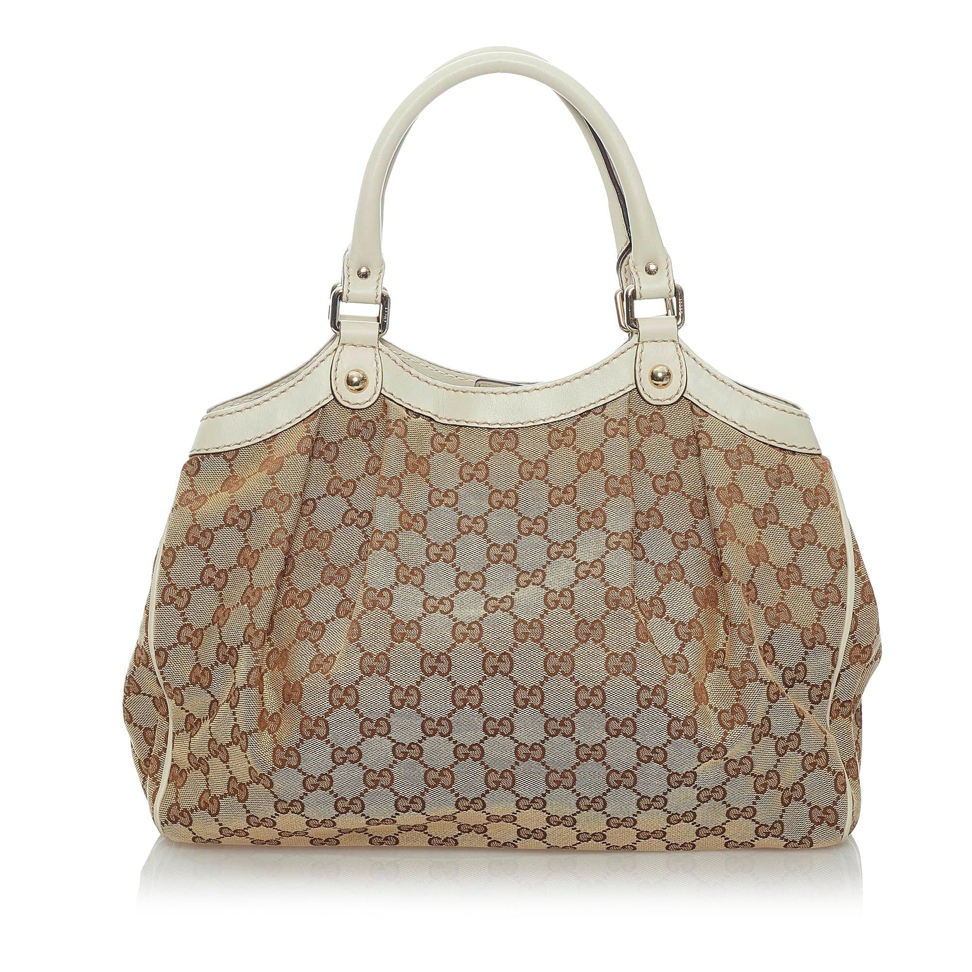 Gucci GG Sukey SHG Canvas White Brown Tote Bag 8